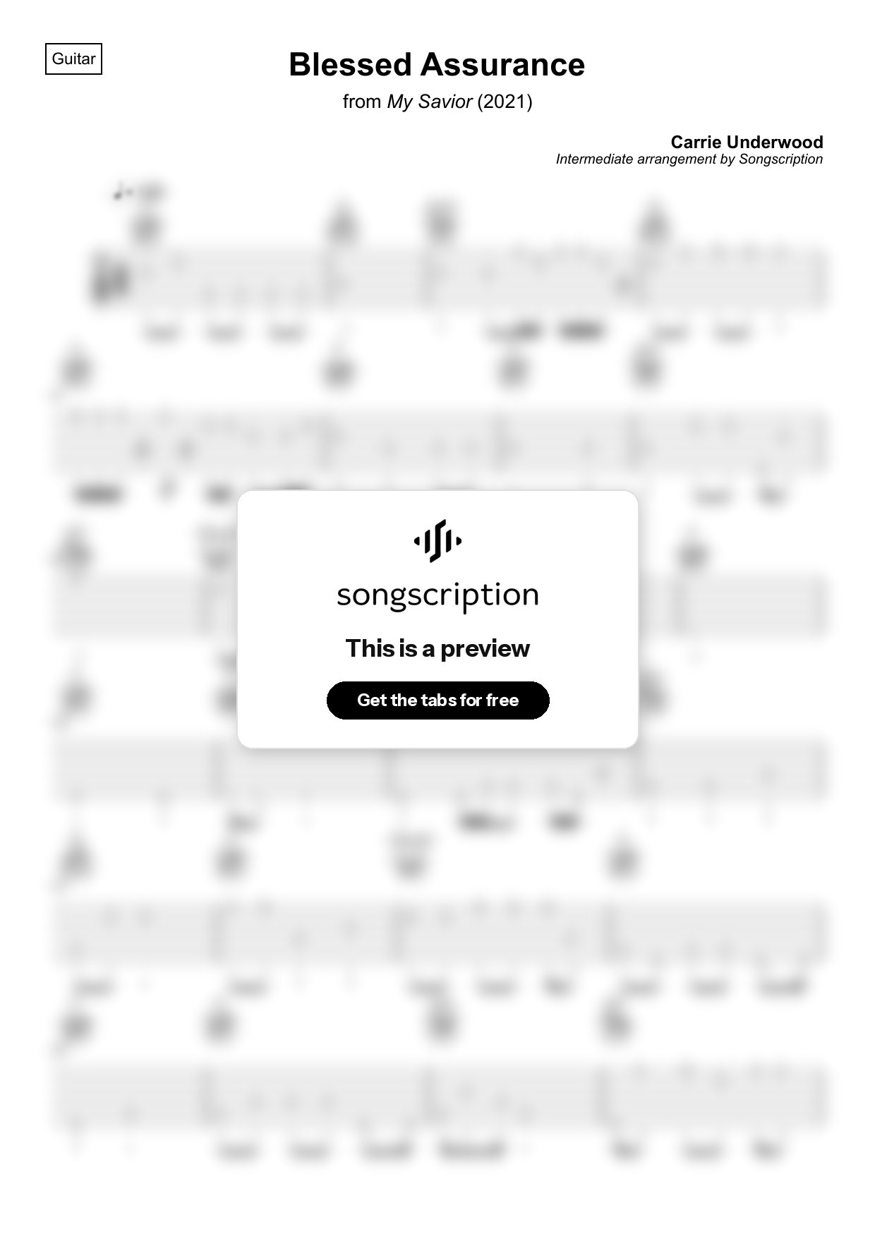Intermediate Acoustic Guitar Tabs for "Blessed Assurance" by Carrie Underwood