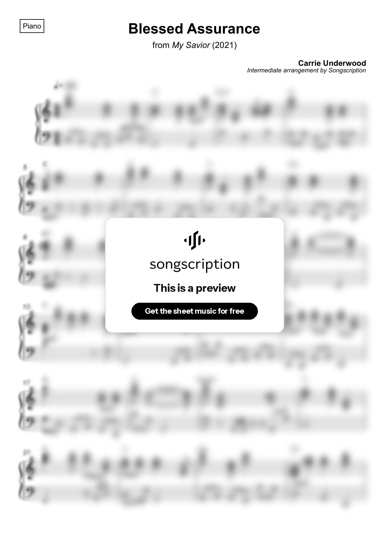 Intermediate Piano Sheet Music for "Blessed Assurance" by Carrie Underwood