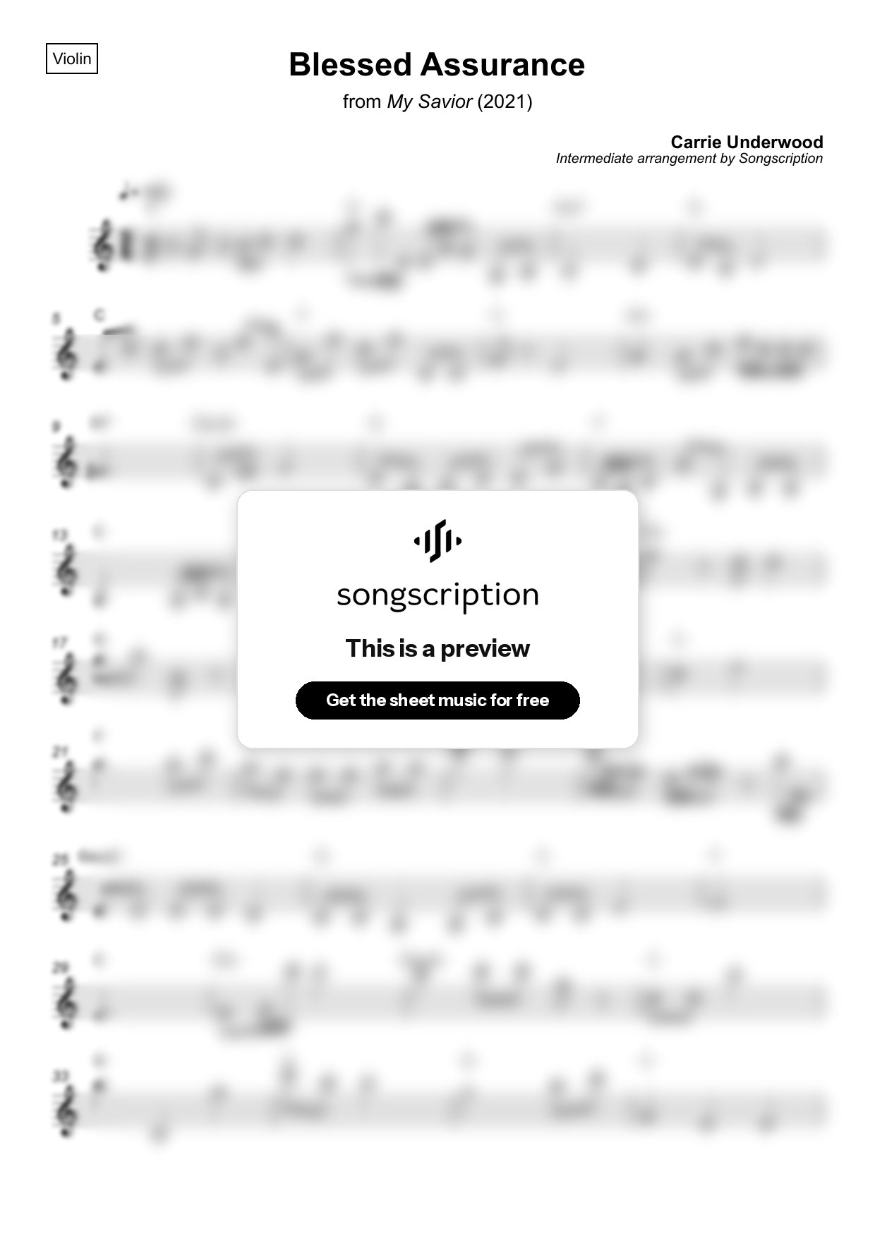 Intermediate Violin Sheet Music for "Blessed Assurance" by Carrie Underwood