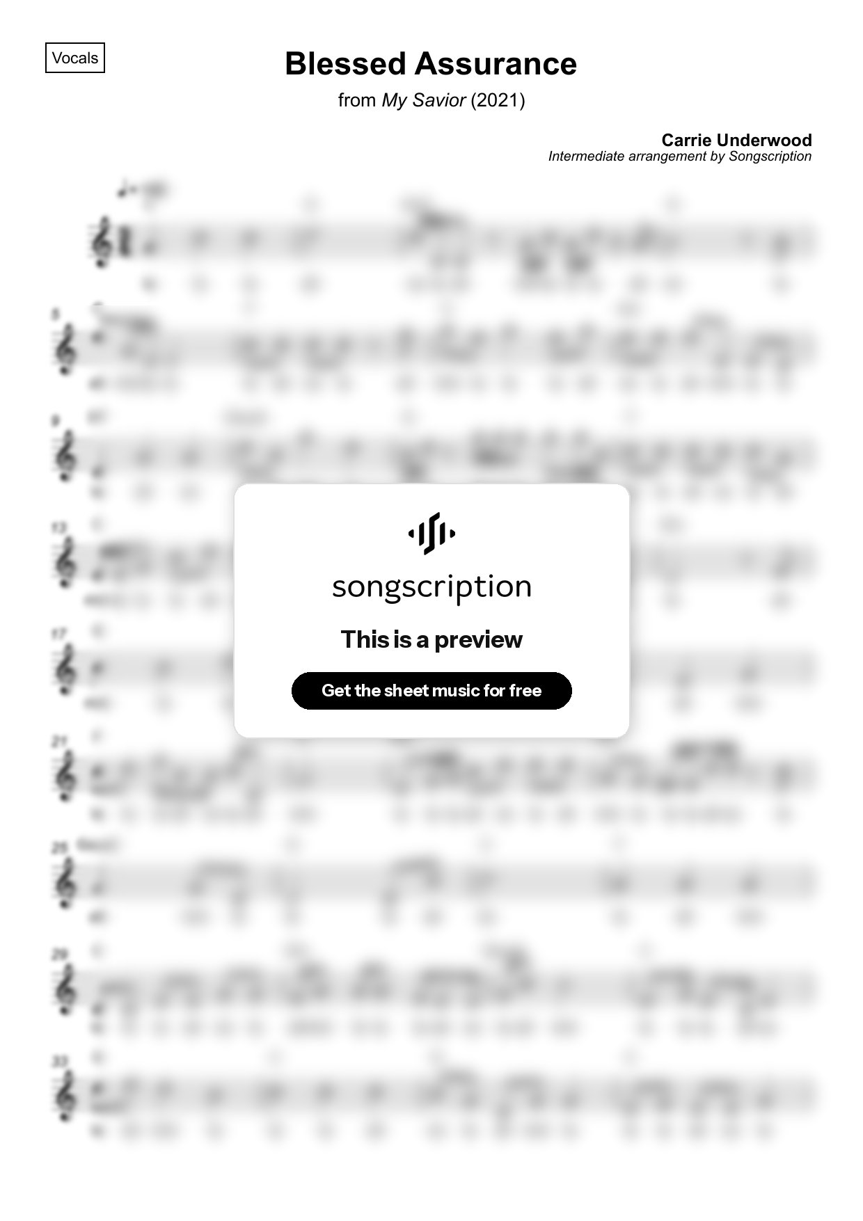 Intermediate Vocals Sheet Music for "Blessed Assurance" by Carrie Underwood