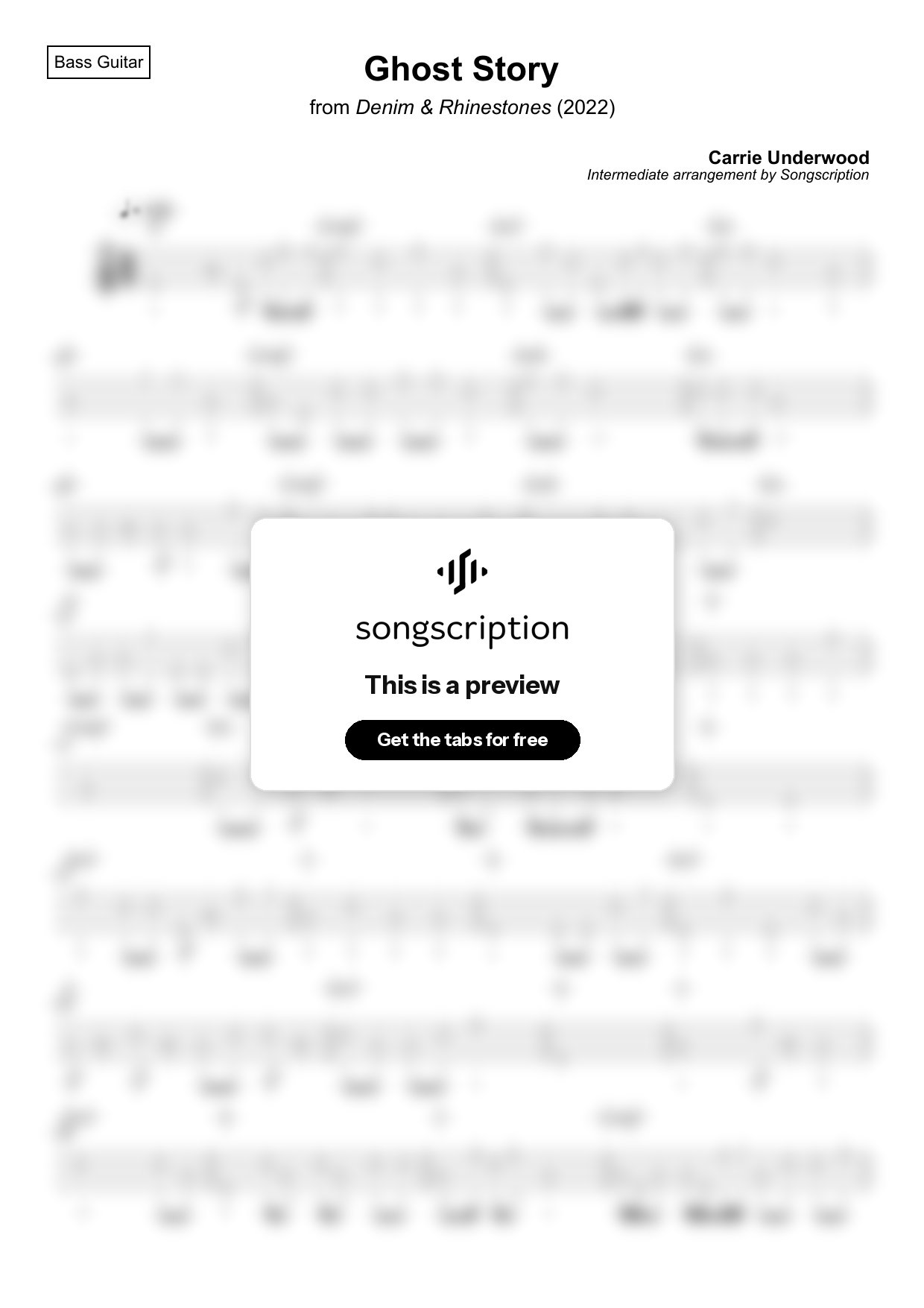 Intermediate Bass Guitar Tabs for "Ghost Story" by Carrie Underwood