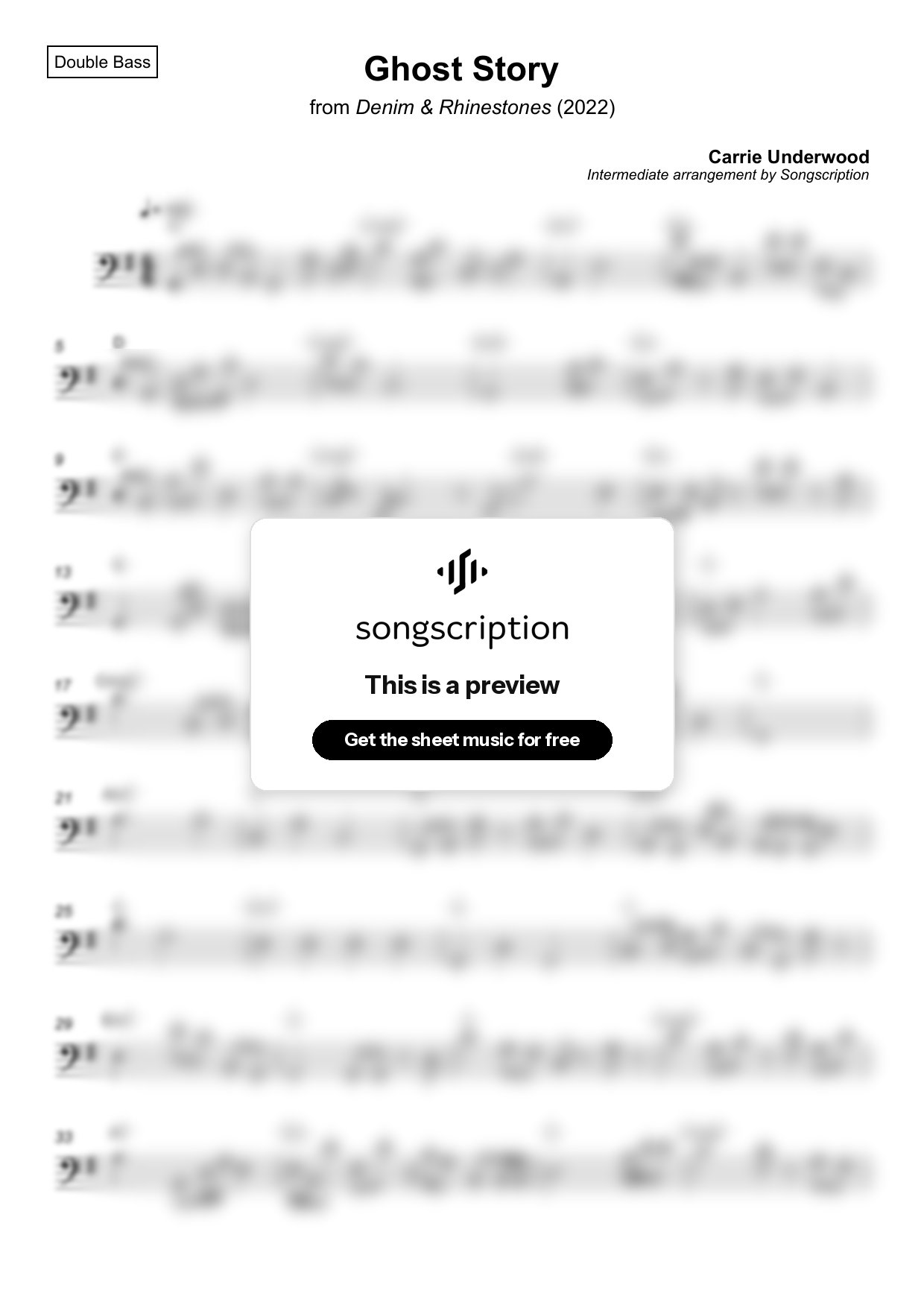 Intermediate Double Bass Sheet Music for "Ghost Story" by Carrie Underwood