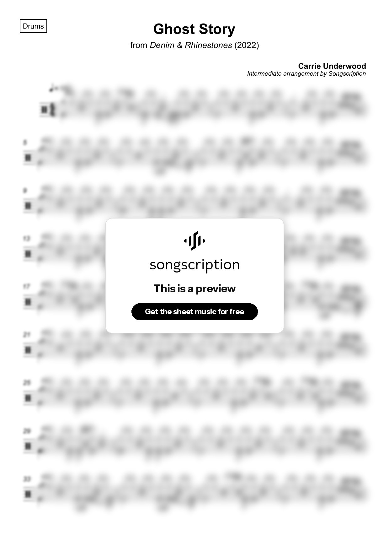 Intermediate Drums Sheet Music for "Ghost Story" by Carrie Underwood