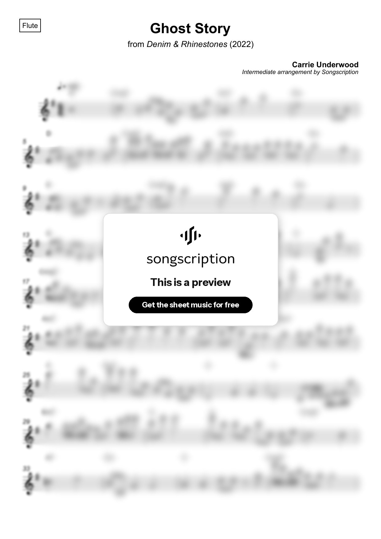 Intermediate Flute Sheet Music for "Ghost Story" by Carrie Underwood
