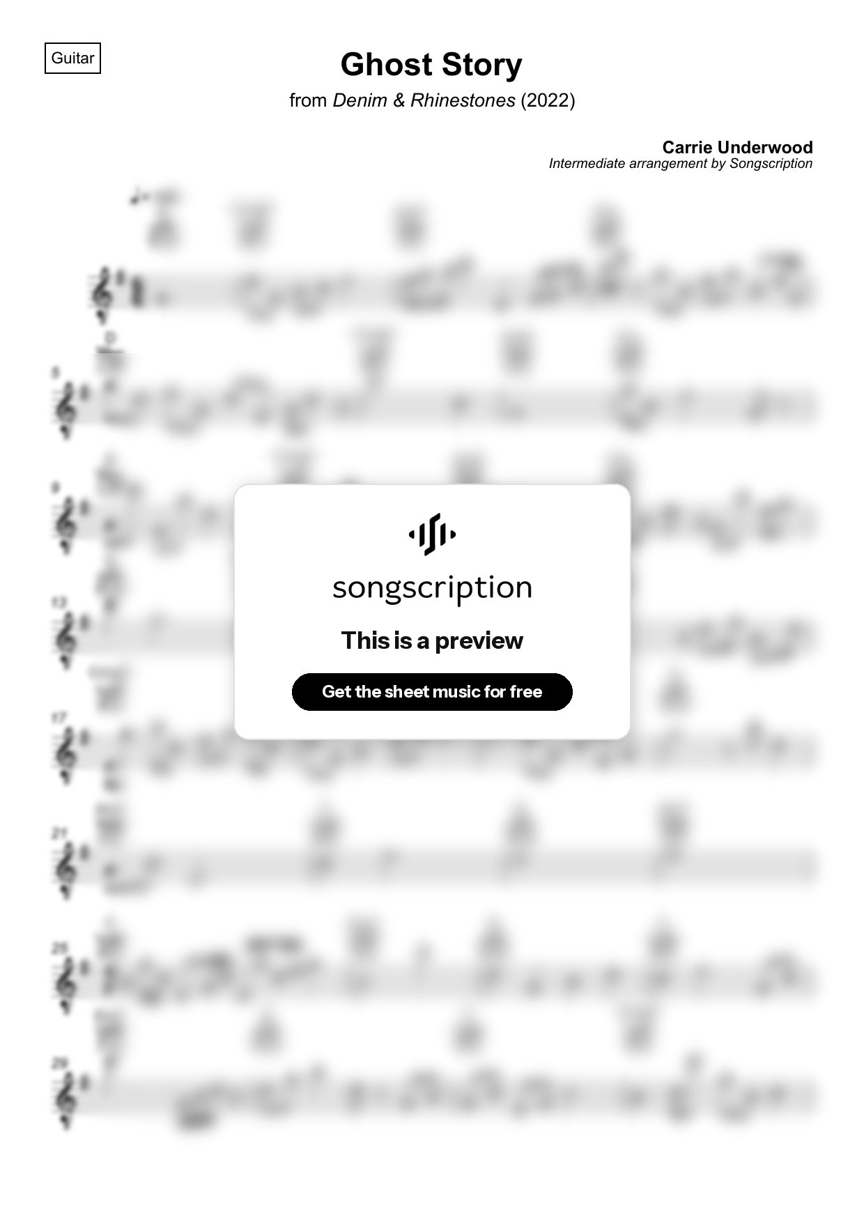 Intermediate Acoustic Guitar Sheet Music for "Ghost Story" by Carrie Underwood