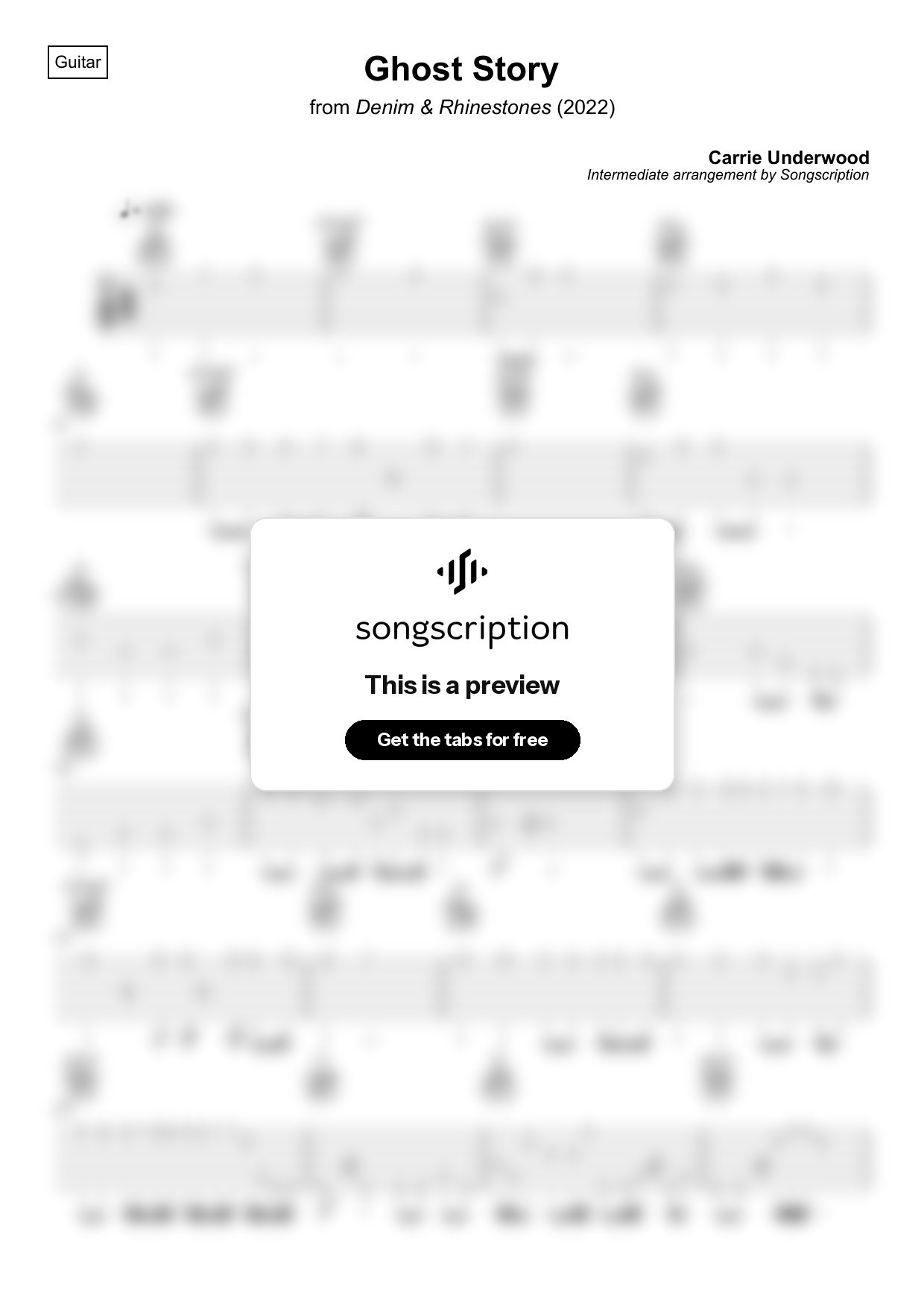 Intermediate Acoustic Guitar Tabs for "Ghost Story" by Carrie Underwood