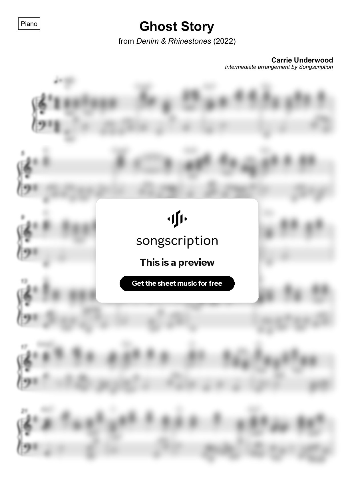 Intermediate Piano Sheet Music for "Ghost Story" by Carrie Underwood