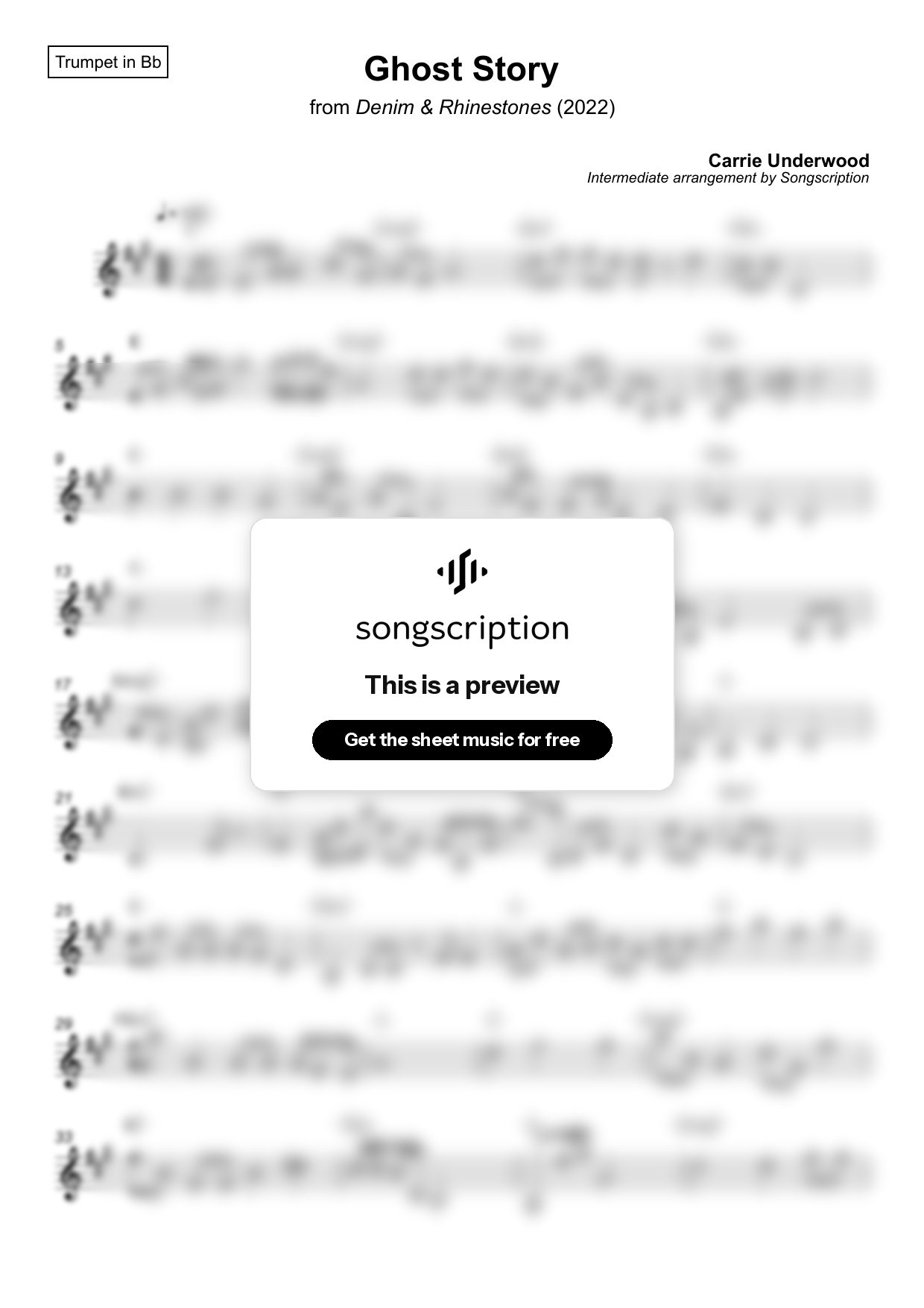 Intermediate Trumpet Sheet Music for "Ghost Story" by Carrie Underwood