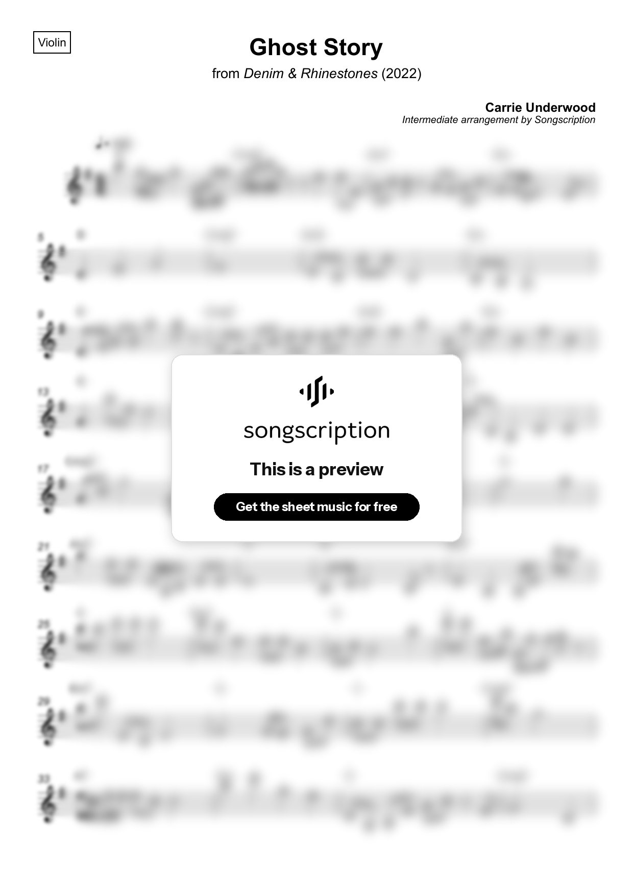 Intermediate Violin Sheet Music for "Ghost Story" by Carrie Underwood