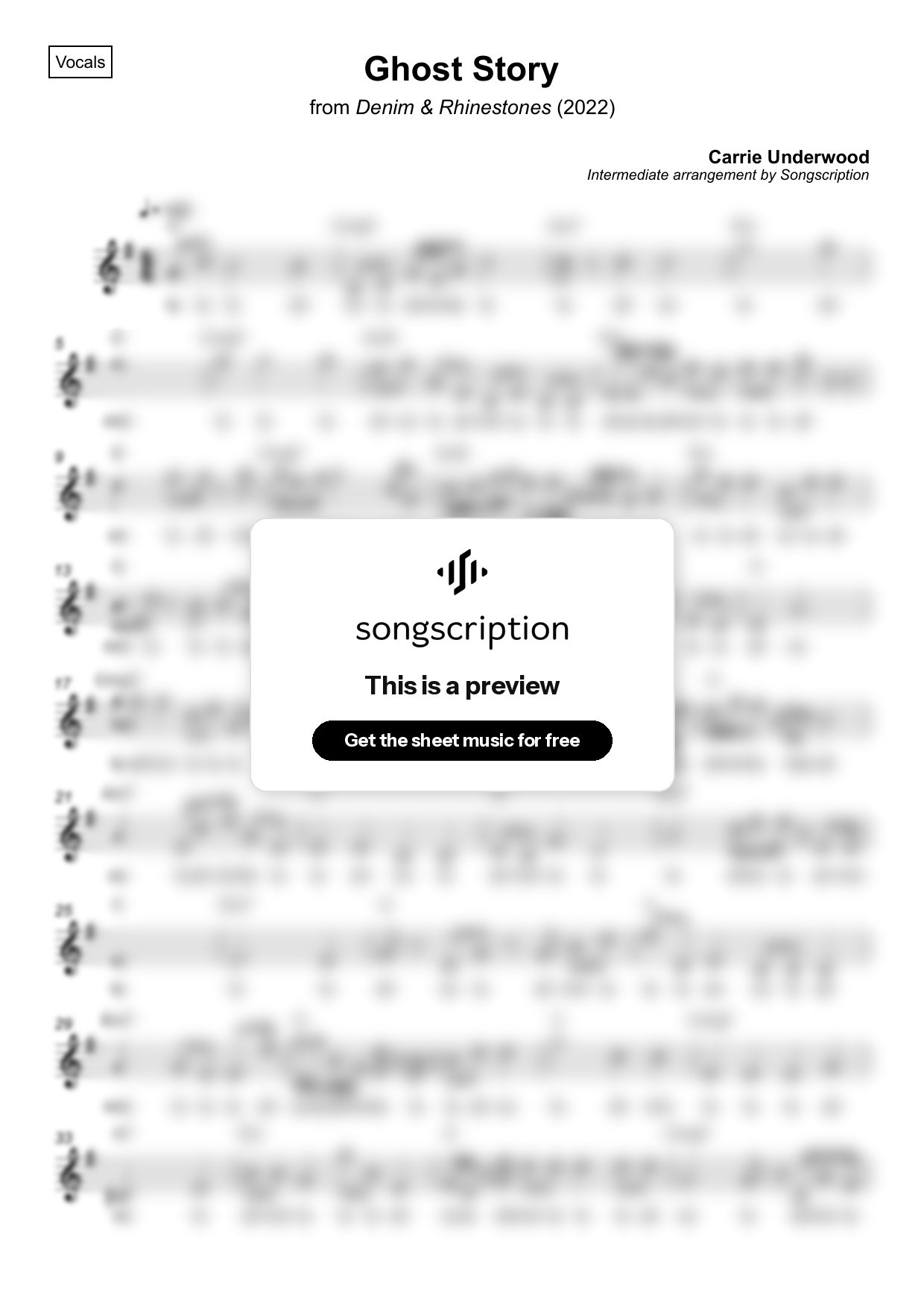 Intermediate Vocals Sheet Music for "Ghost Story" by Carrie Underwood