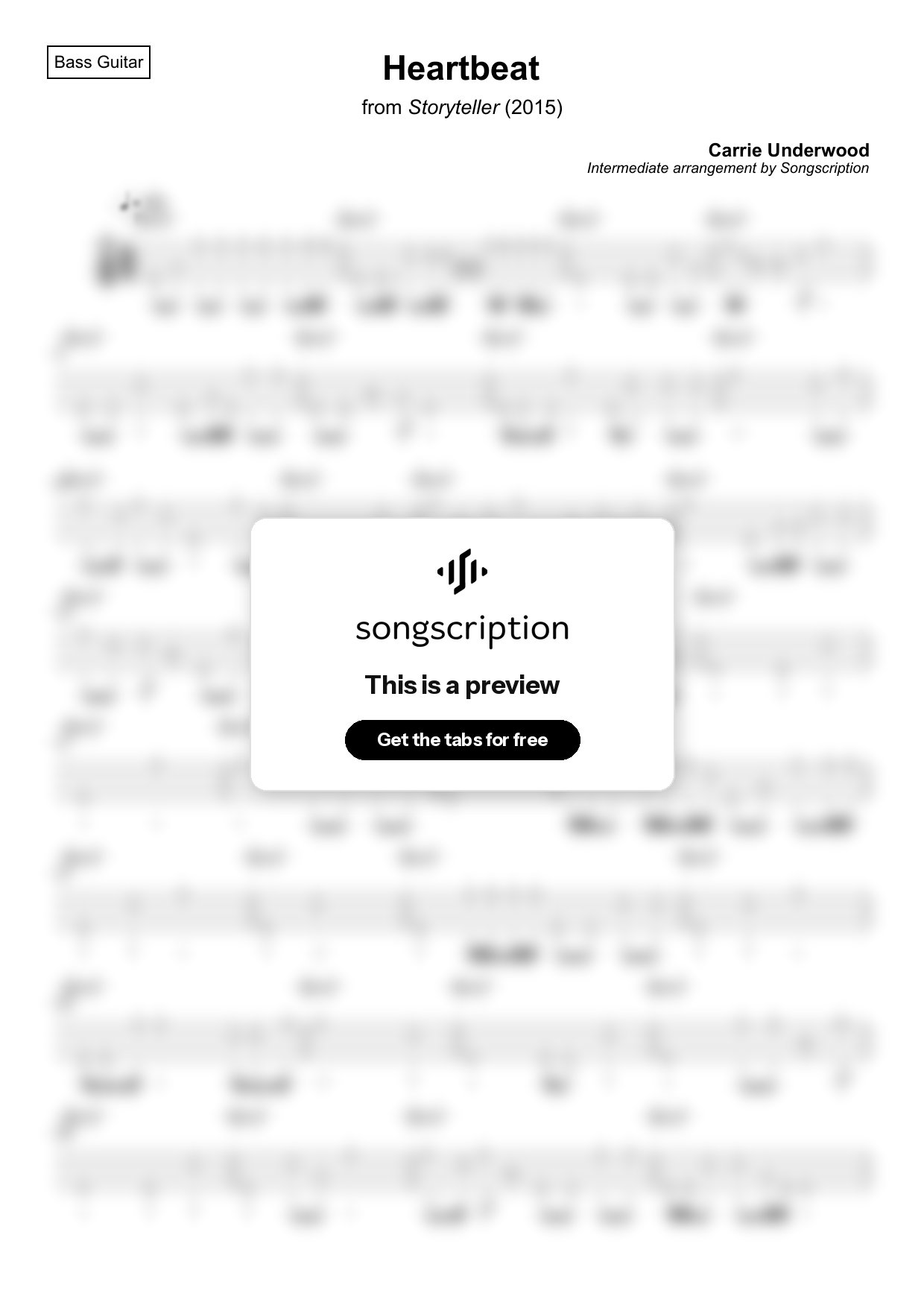 Intermediate Bass Guitar Tabs for "Heartbeat" by Carrie Underwood
