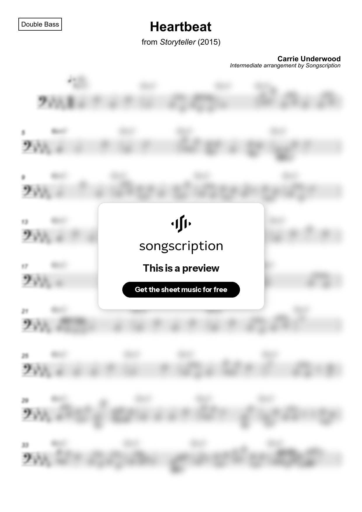 Intermediate Double Bass Sheet Music for "Heartbeat" by Carrie Underwood