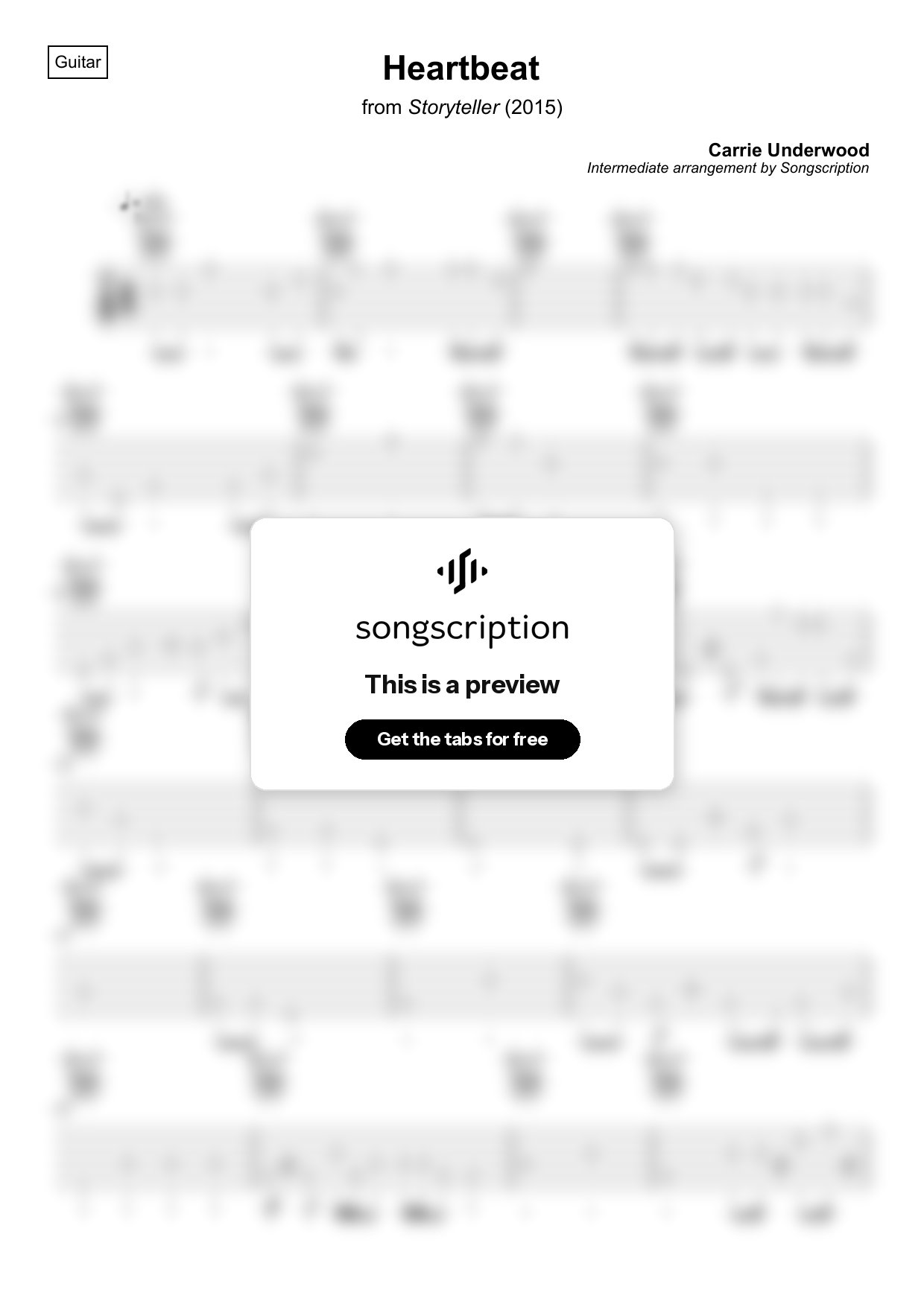 Intermediate Acoustic Guitar Tabs for "Heartbeat" by Carrie Underwood
