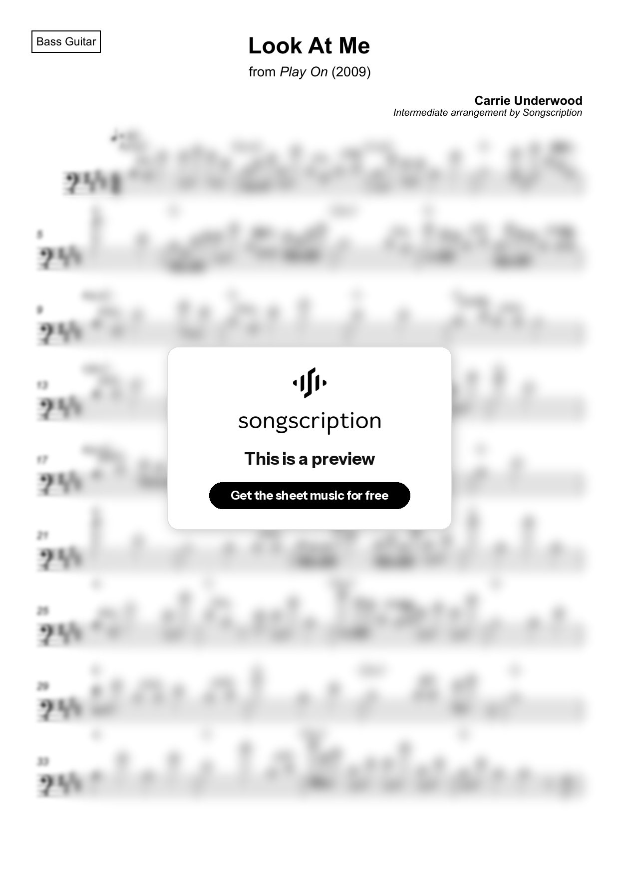 Intermediate Bass Guitar Sheet Music for "Look At Me" by Carrie Underwood