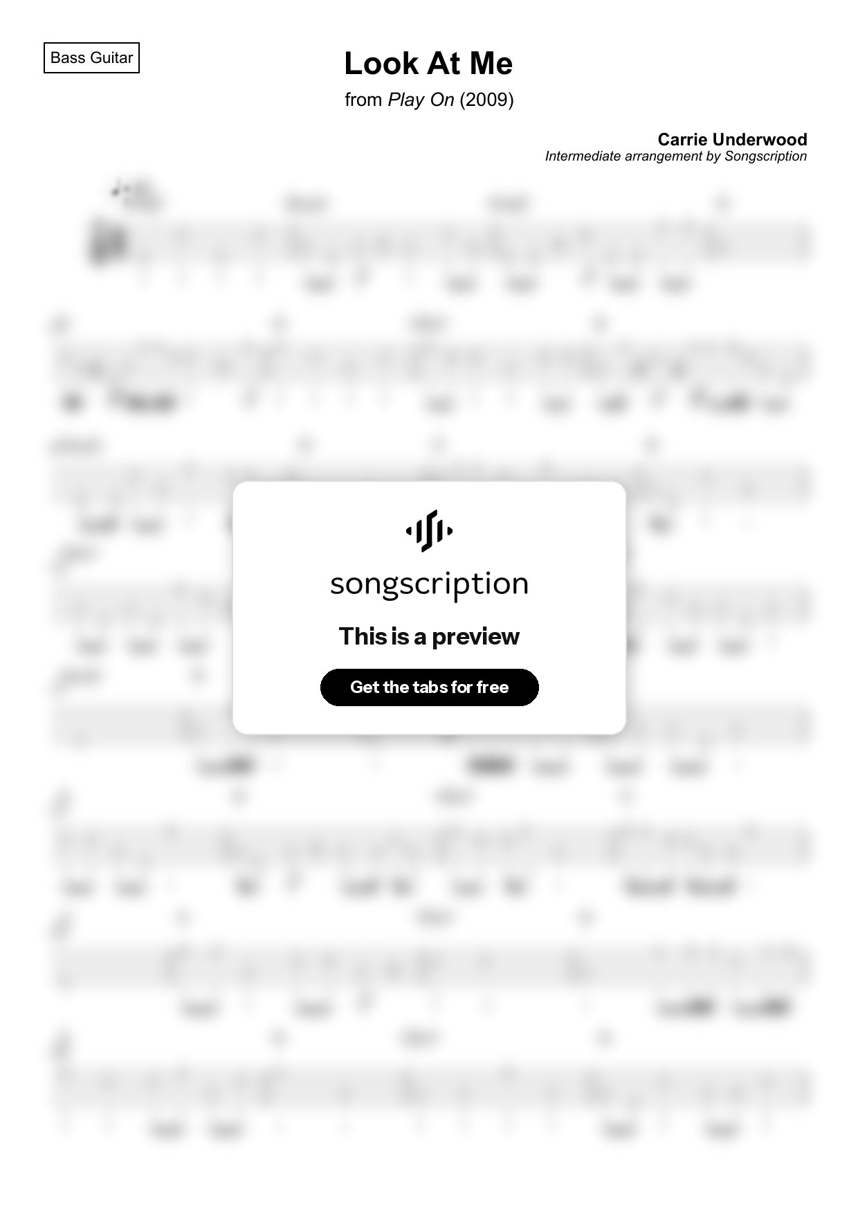 Intermediate Bass Guitar Tabs for "Look At Me" by Carrie Underwood