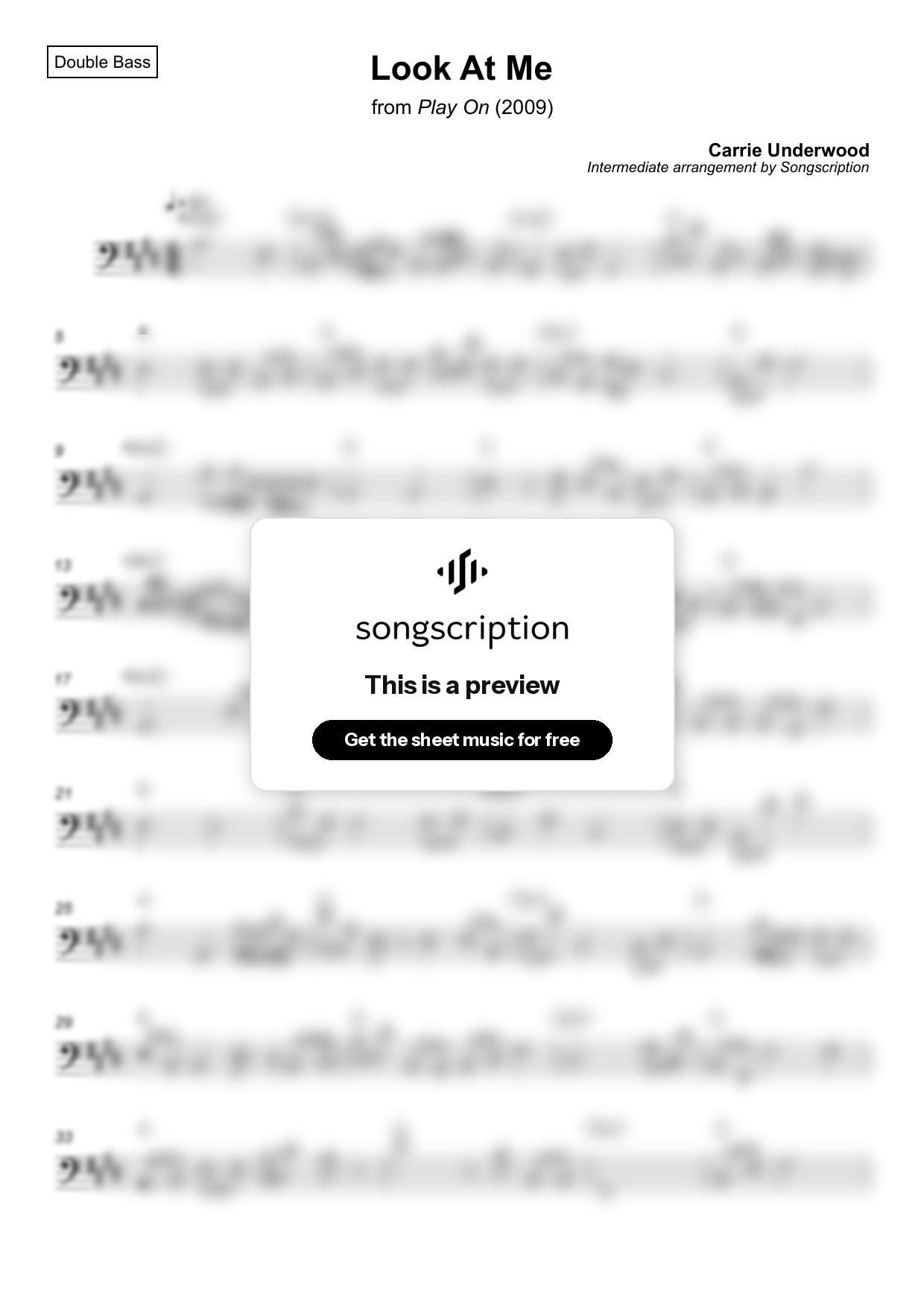 Intermediate Double Bass Sheet Music for "Look At Me" by Carrie Underwood