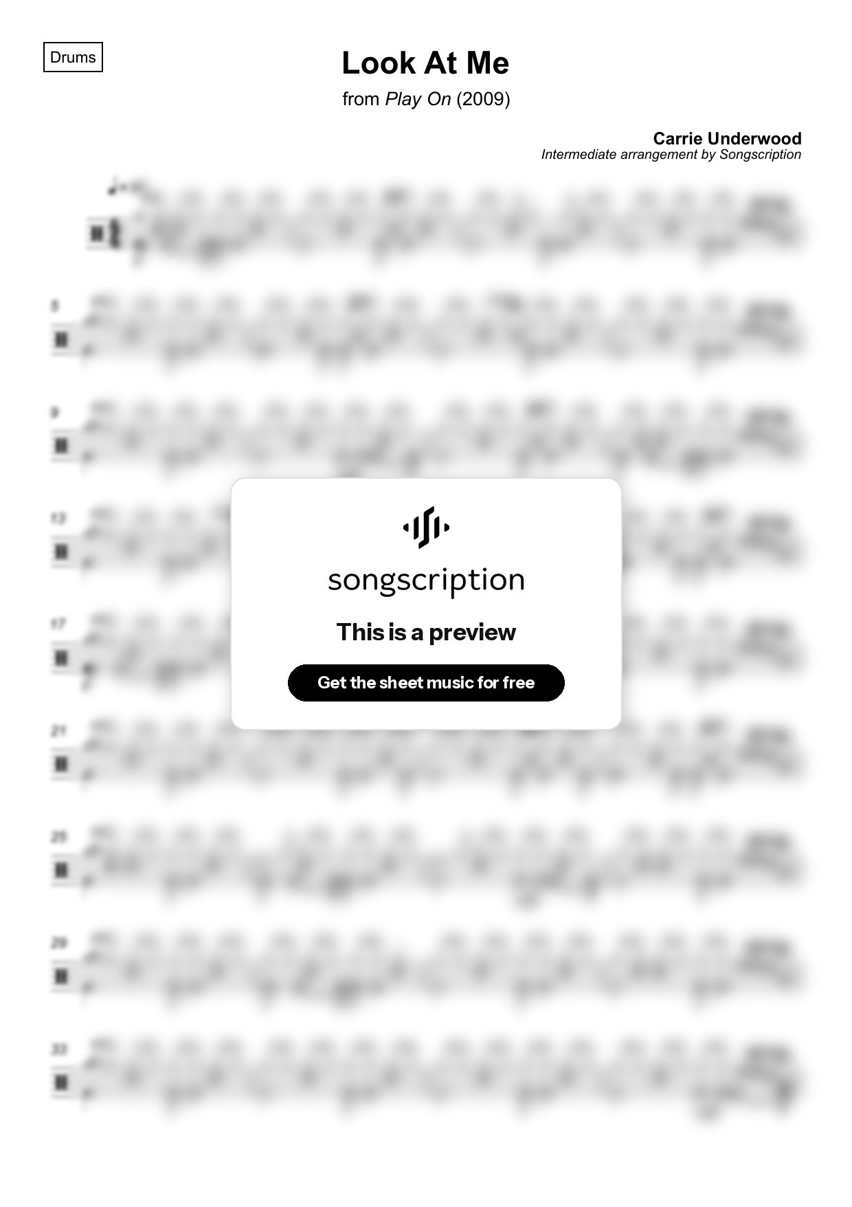 Intermediate Drums Sheet Music for "Look At Me" by Carrie Underwood