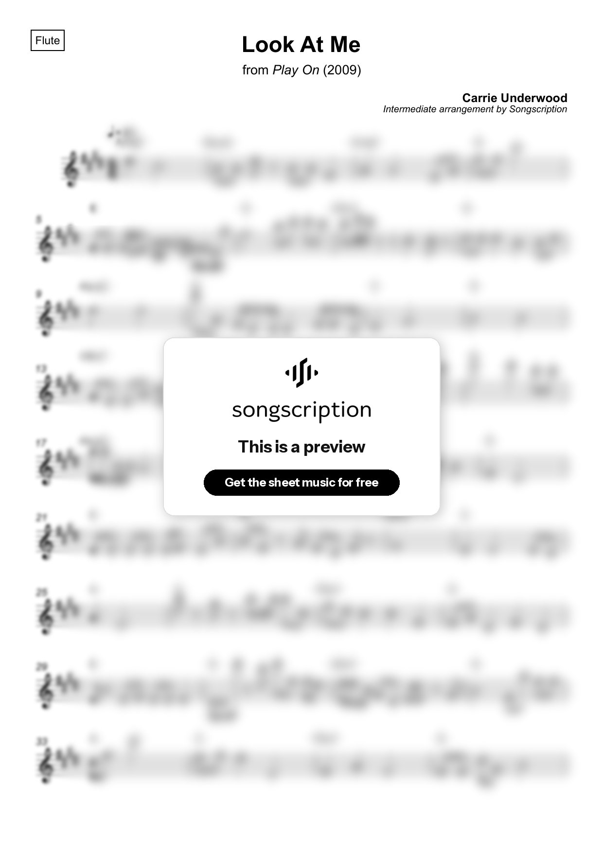 Intermediate Flute Sheet Music for "Look At Me" by Carrie Underwood