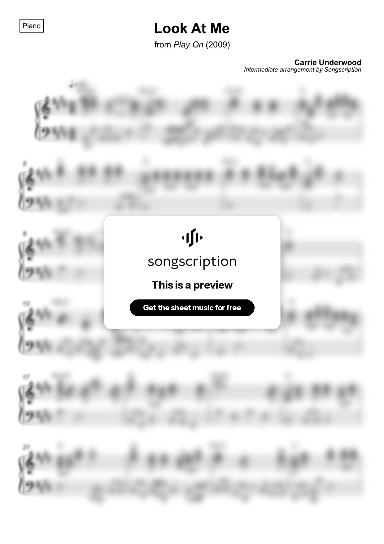 Intermediate Piano Sheet Music for "Look At Me" by Carrie Underwood