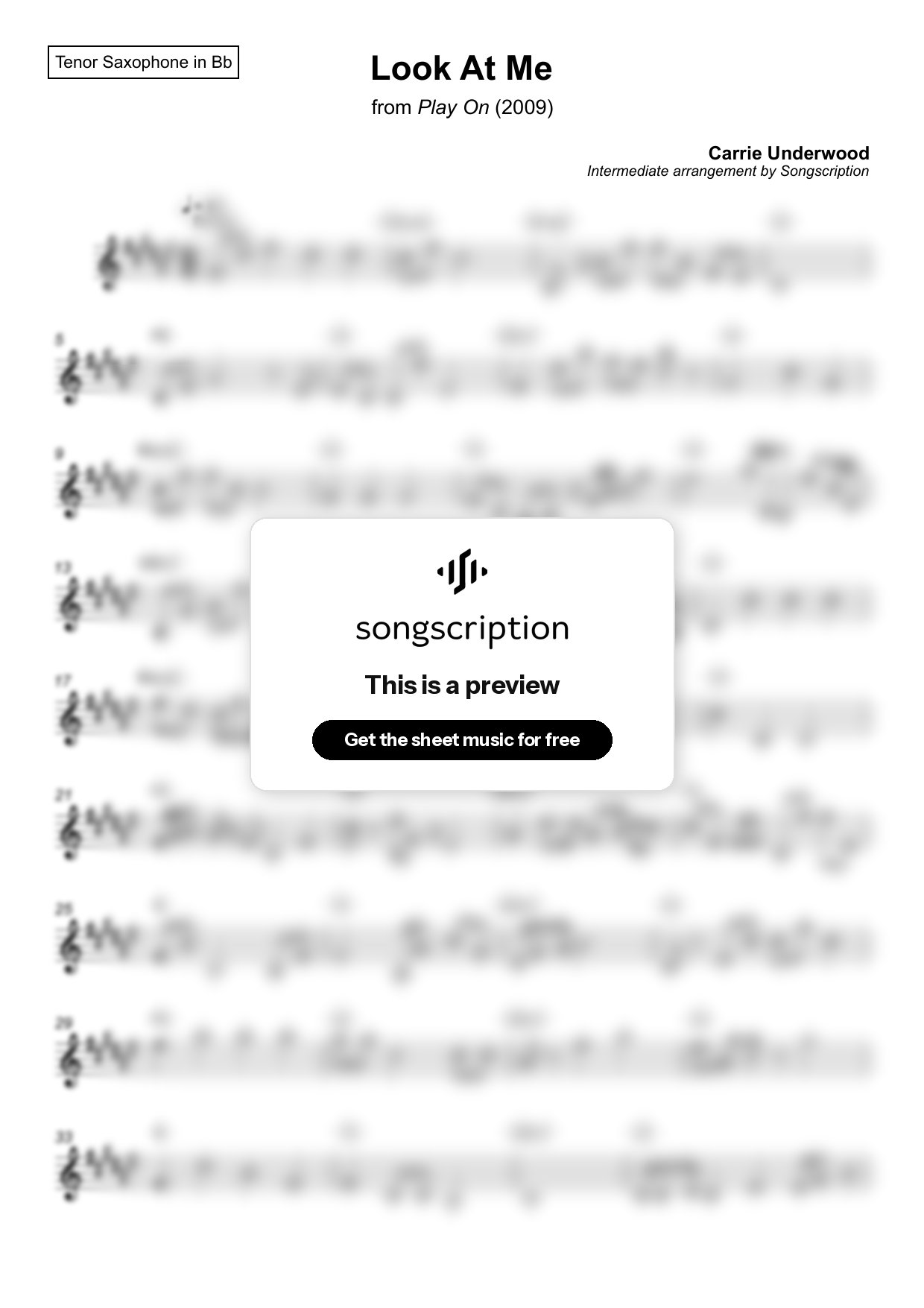 Intermediate Tenor Sax Sheet Music for "Look At Me" by Carrie Underwood