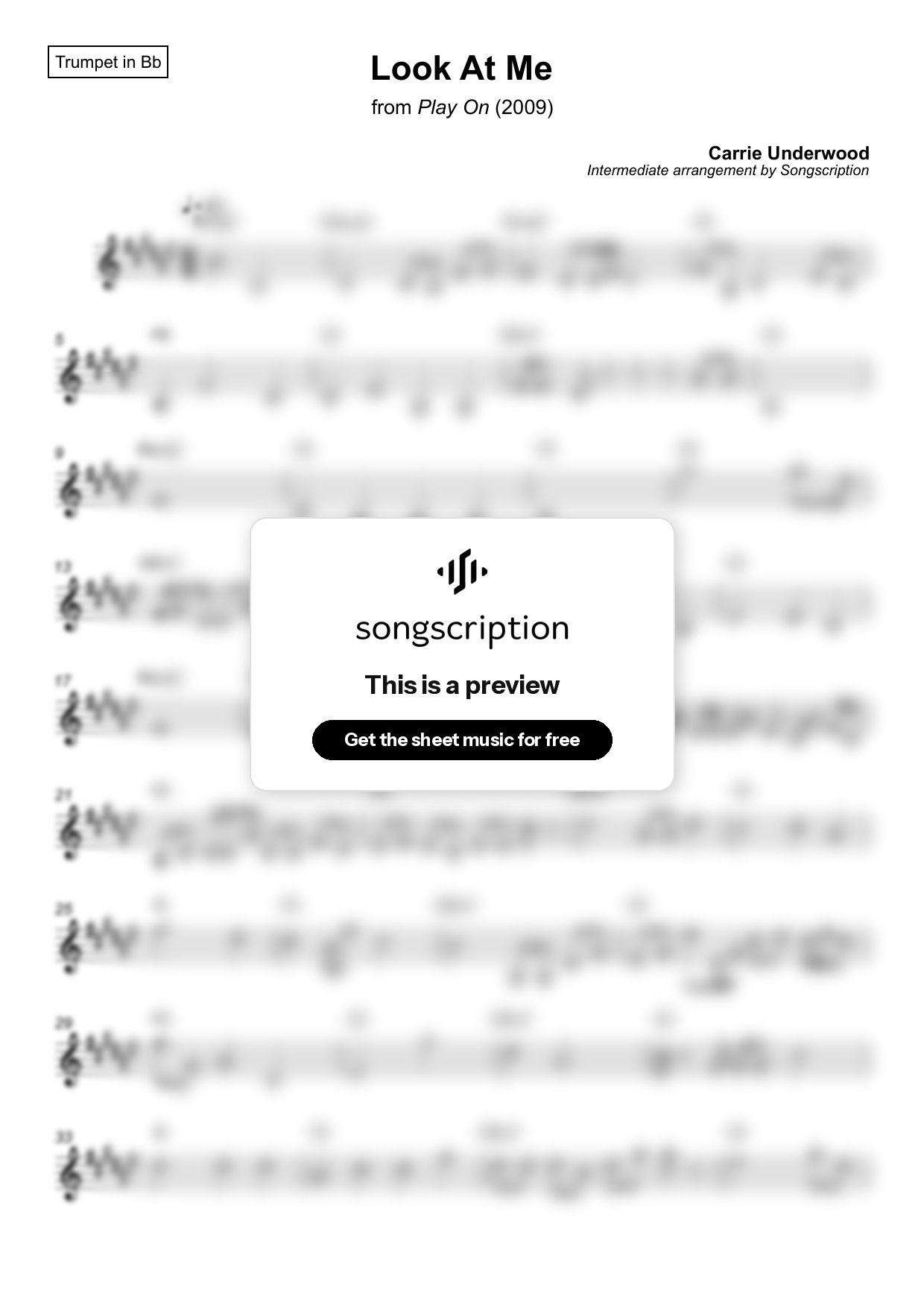 Intermediate Trumpet Sheet Music for "Look At Me" by Carrie Underwood