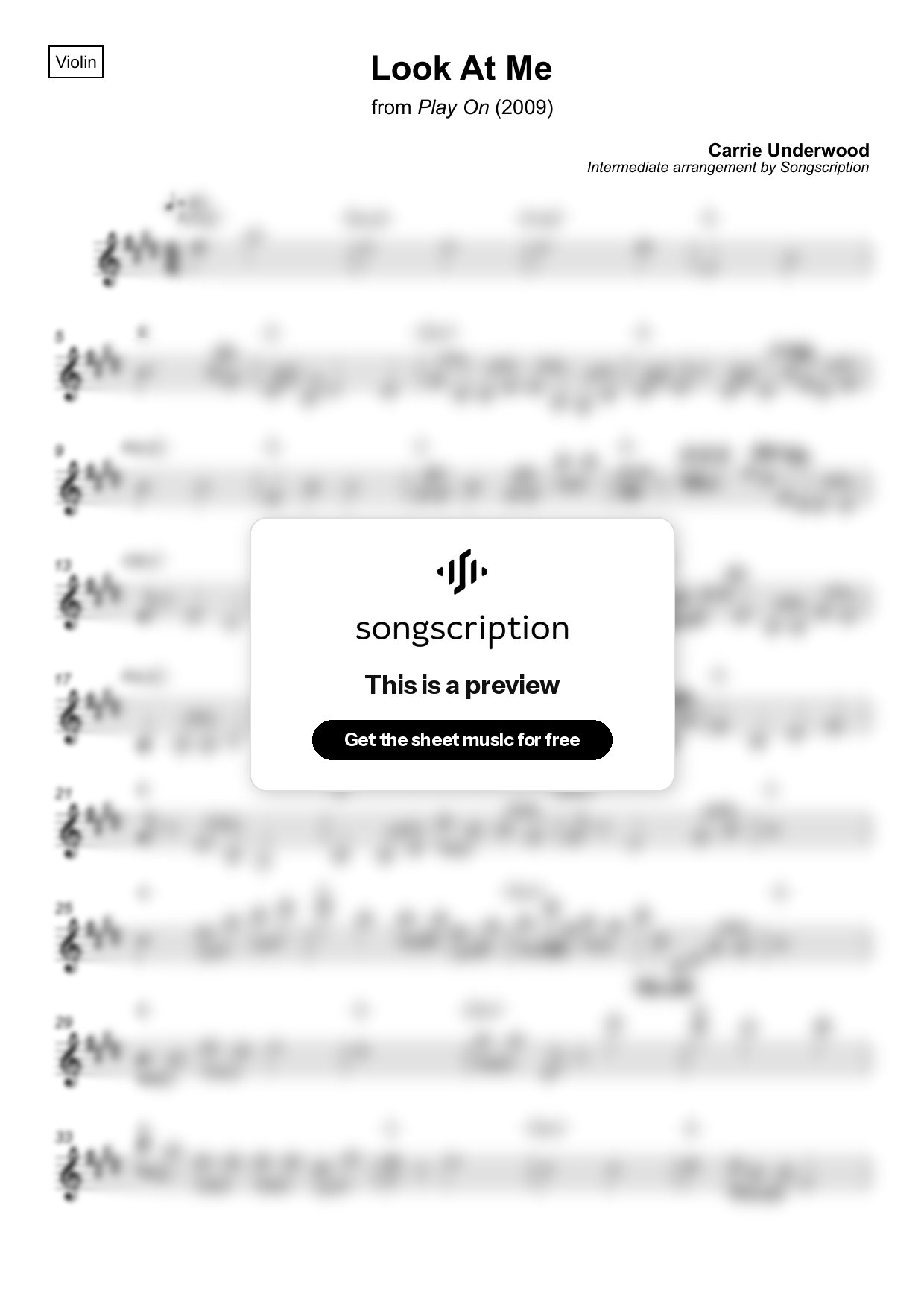 Intermediate Violin Sheet Music for "Look At Me" by Carrie Underwood