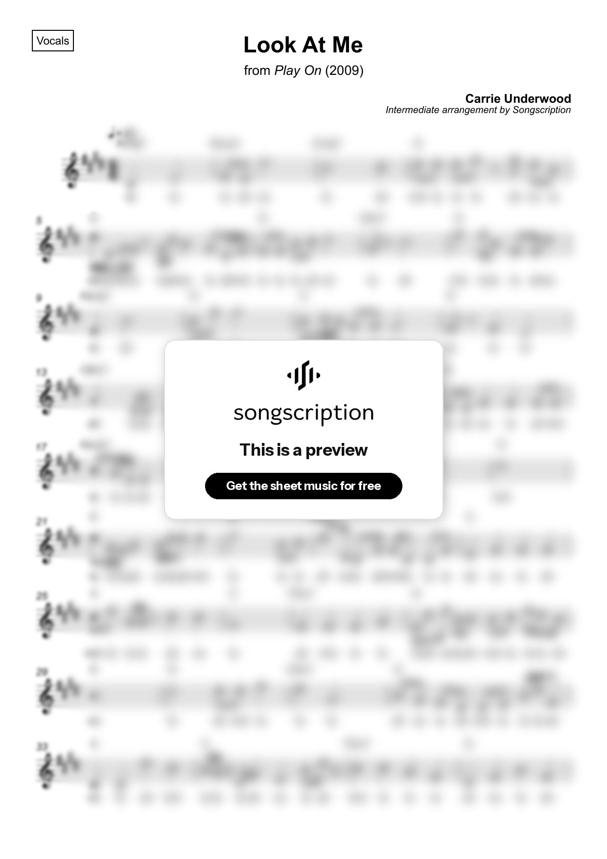 Intermediate Vocals Sheet Music for "Look At Me" by Carrie Underwood