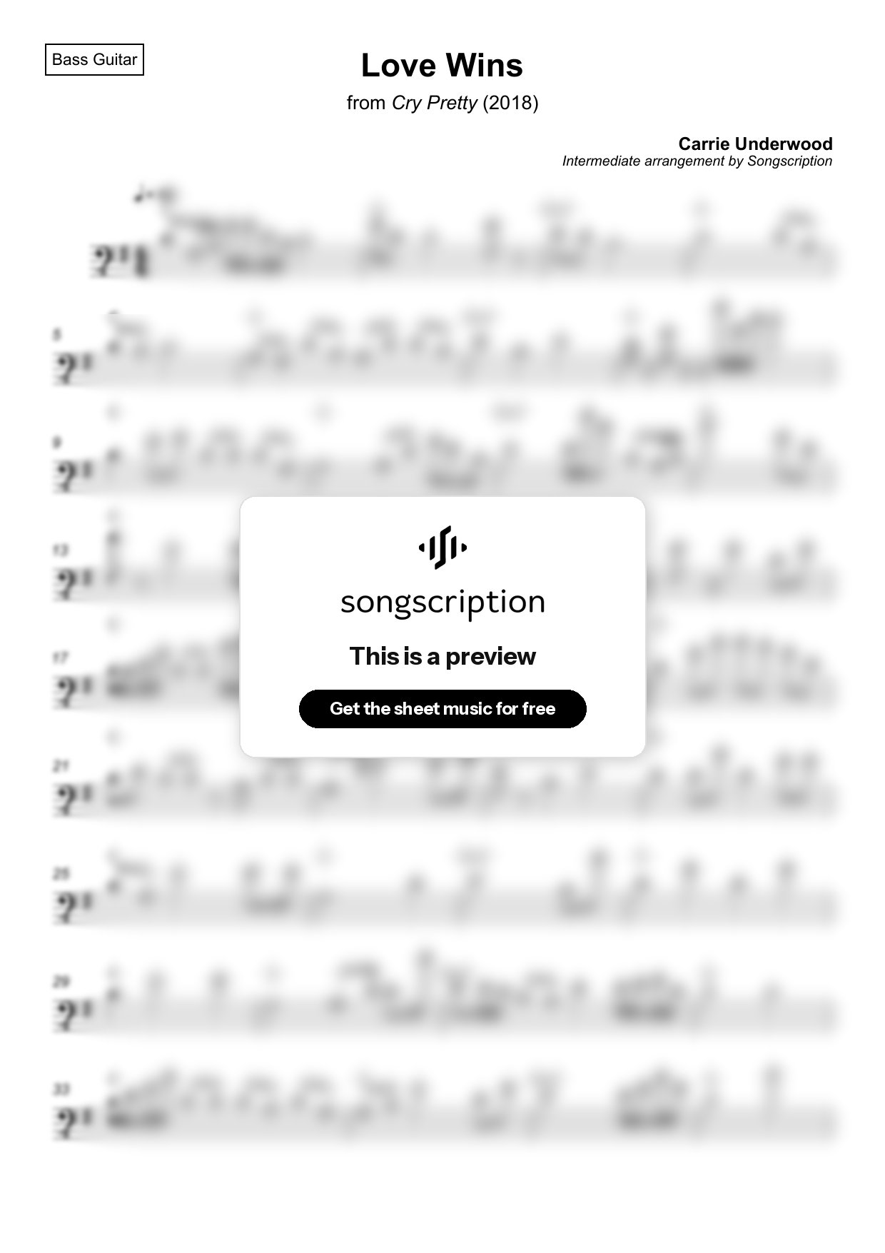 Intermediate Bass Guitar Sheet Music for "Love Wins" by Carrie Underwood