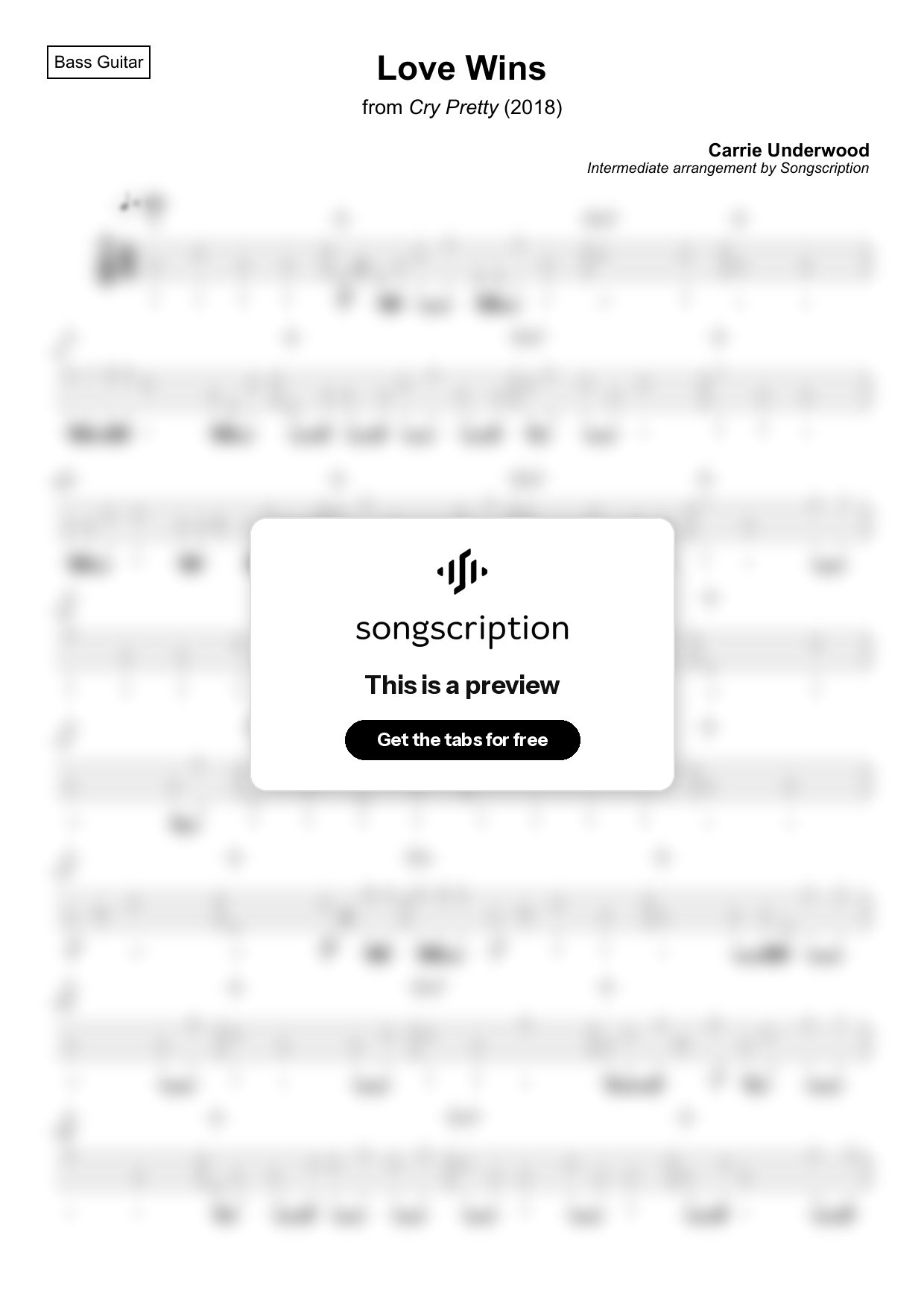 Intermediate Bass Guitar Tabs for "Love Wins" by Carrie Underwood