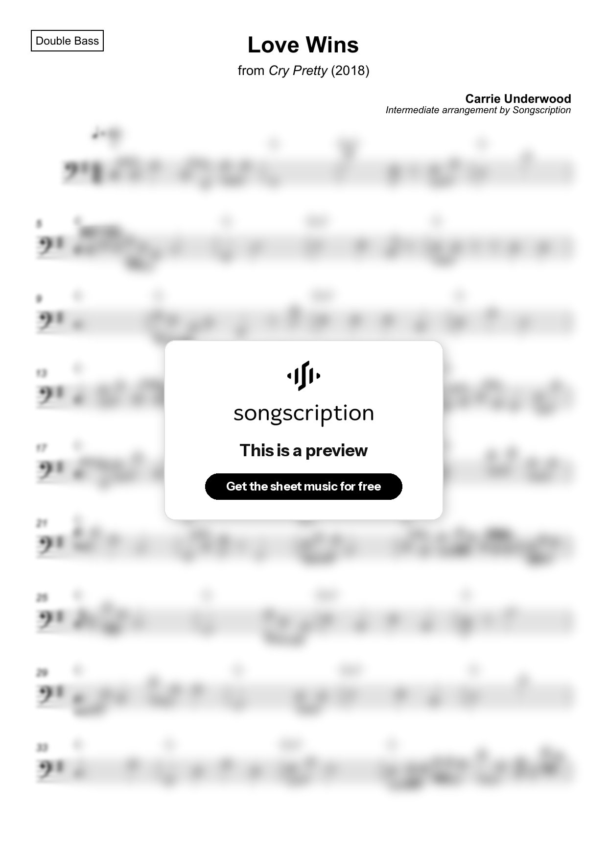 Intermediate Double Bass Sheet Music for "Love Wins" by Carrie Underwood