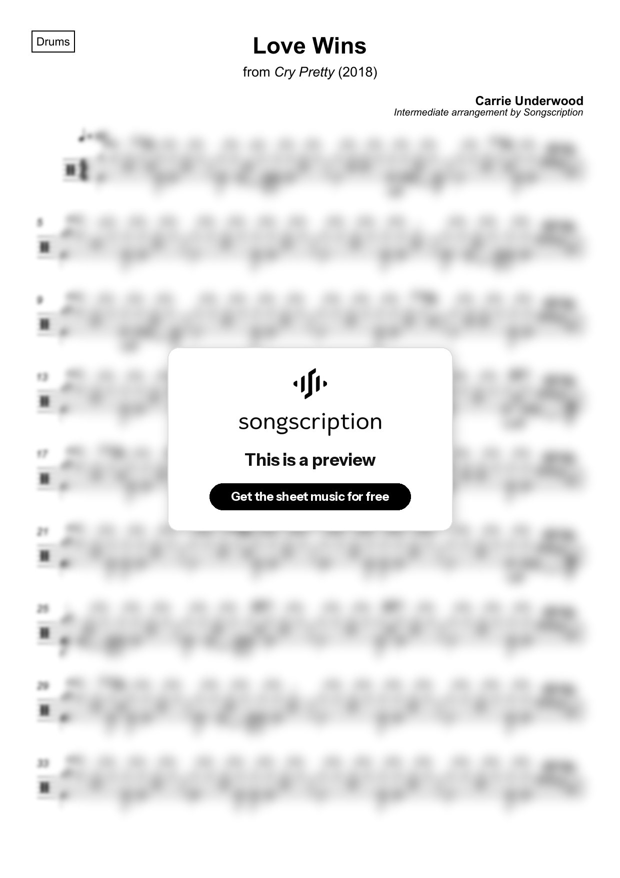 Intermediate Drums Sheet Music for "Love Wins" by Carrie Underwood