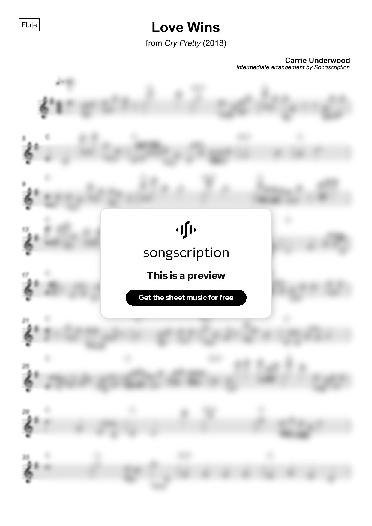 Intermediate Flute Sheet Music for "Love Wins" by Carrie Underwood