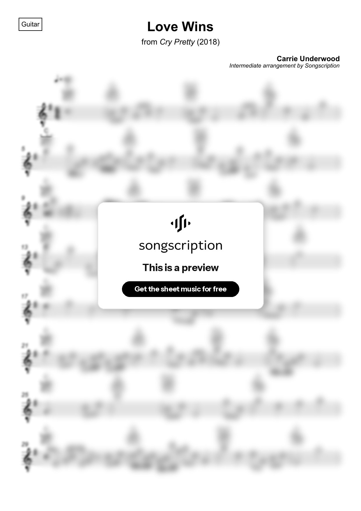 Intermediate Acoustic Guitar Sheet Music for "Love Wins" by Carrie Underwood