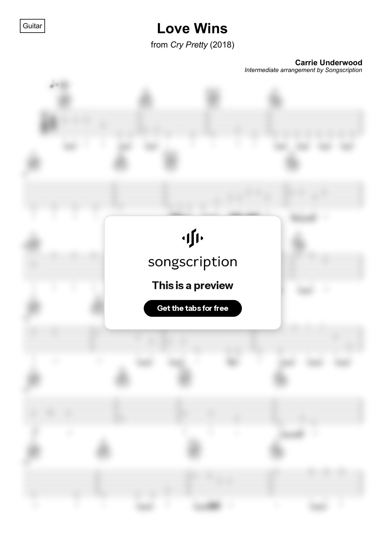 Intermediate Acoustic Guitar Tabs for "Love Wins" by Carrie Underwood