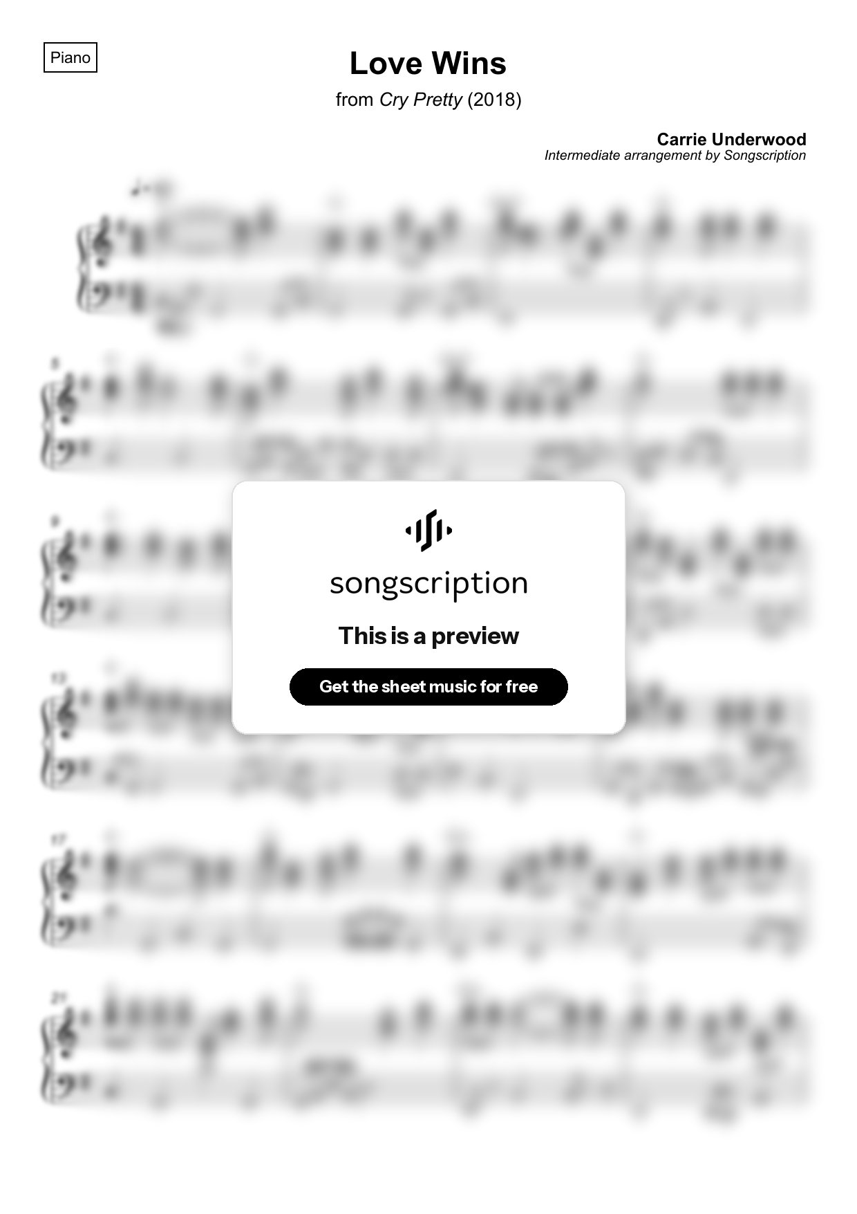 Intermediate Piano Sheet Music for "Love Wins" by Carrie Underwood