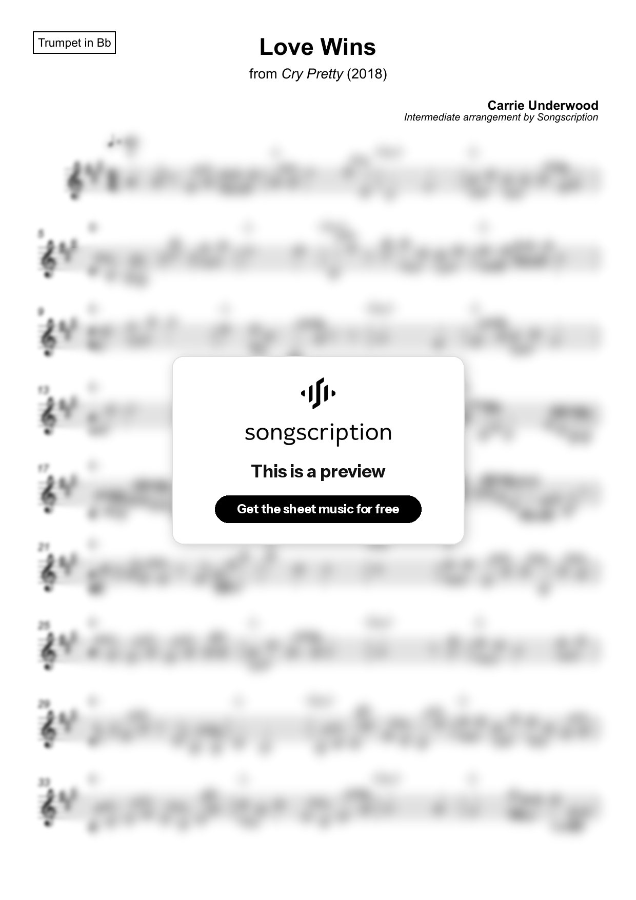 Intermediate Trumpet Sheet Music for "Love Wins" by Carrie Underwood