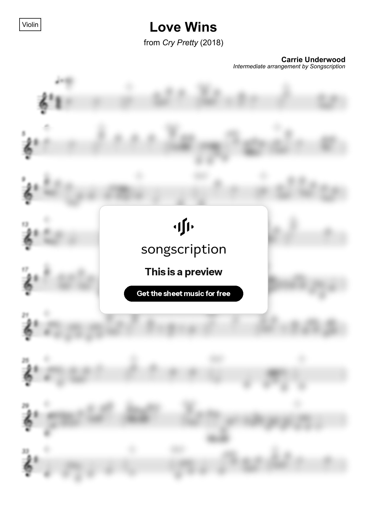 Intermediate Violin Sheet Music for "Love Wins" by Carrie Underwood