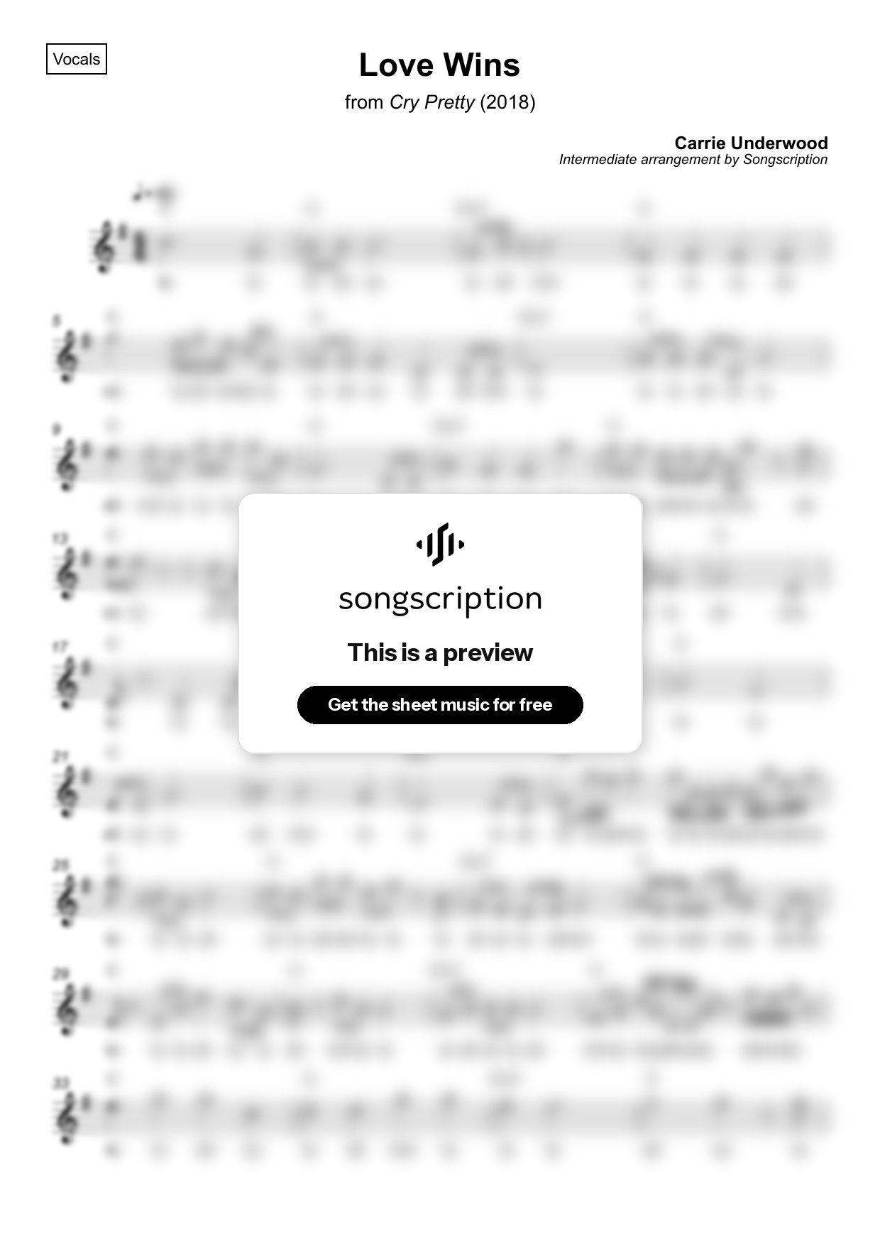 Intermediate Vocals Sheet Music for "Love Wins" by Carrie Underwood
