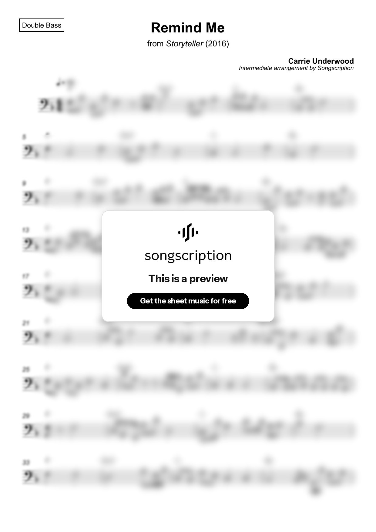 Intermediate Double Bass Sheet Music for "Remind Me" by Carrie Underwood