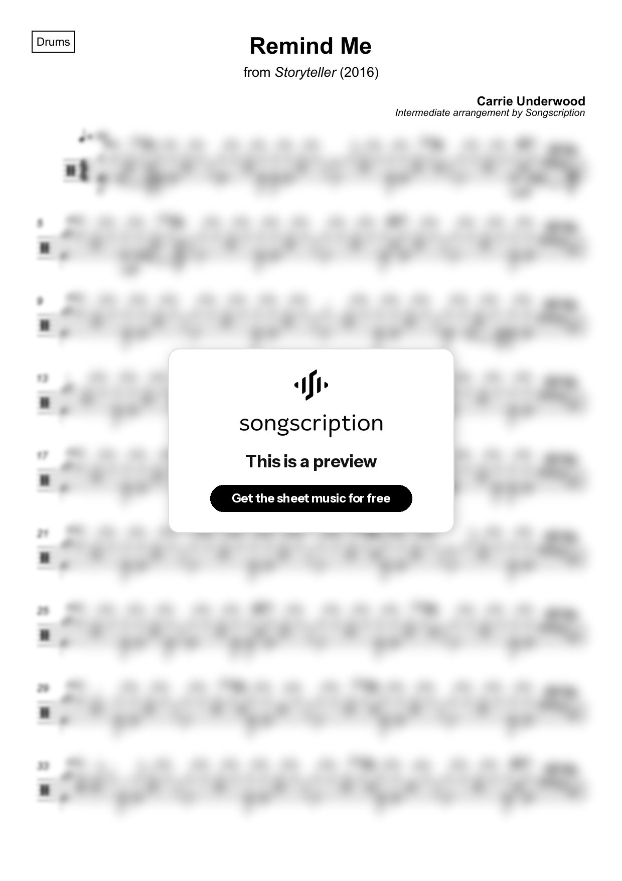 Intermediate Drums Sheet Music for "Remind Me" by Carrie Underwood