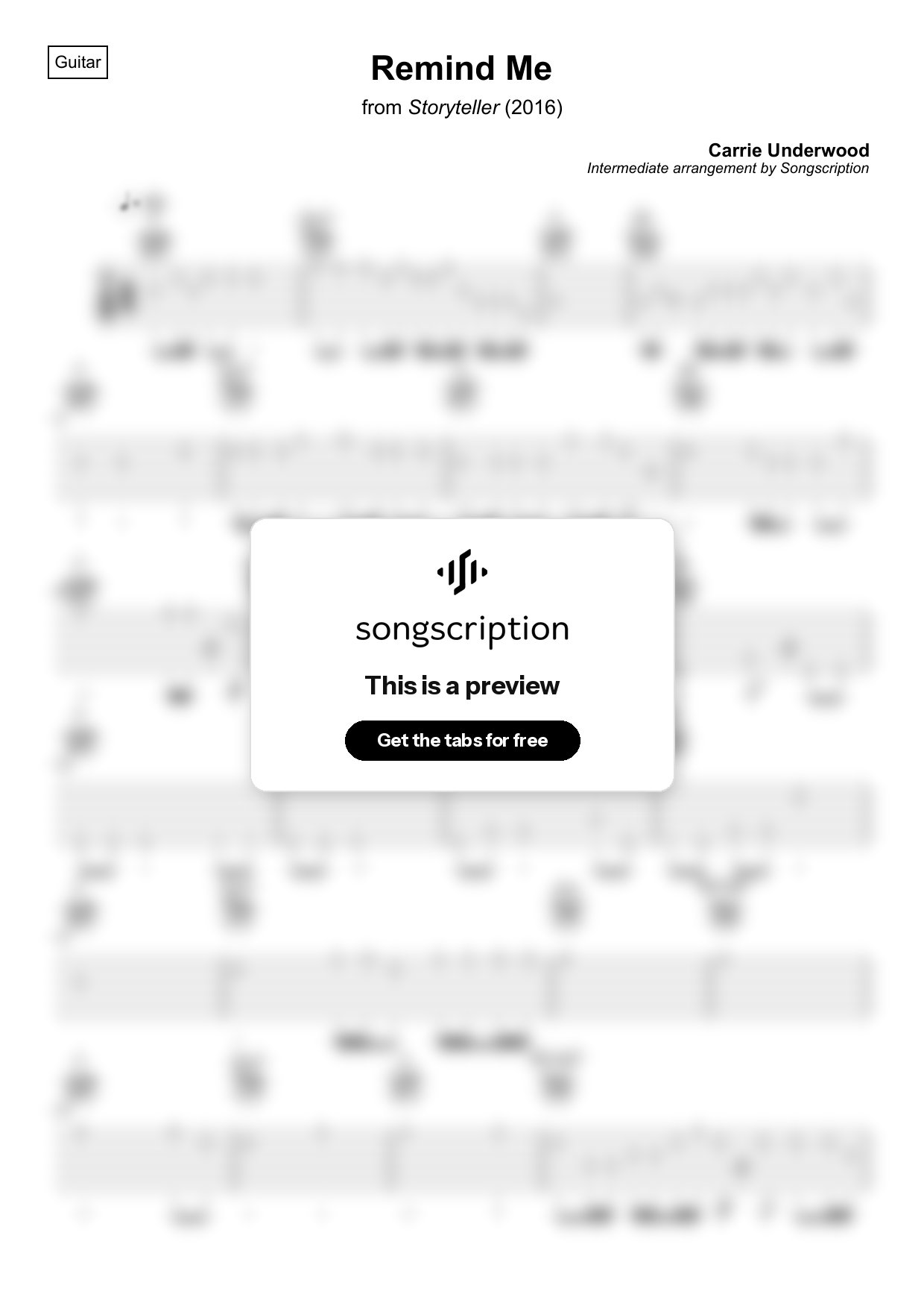 Intermediate Acoustic Guitar Tabs for "Remind Me" by Carrie Underwood