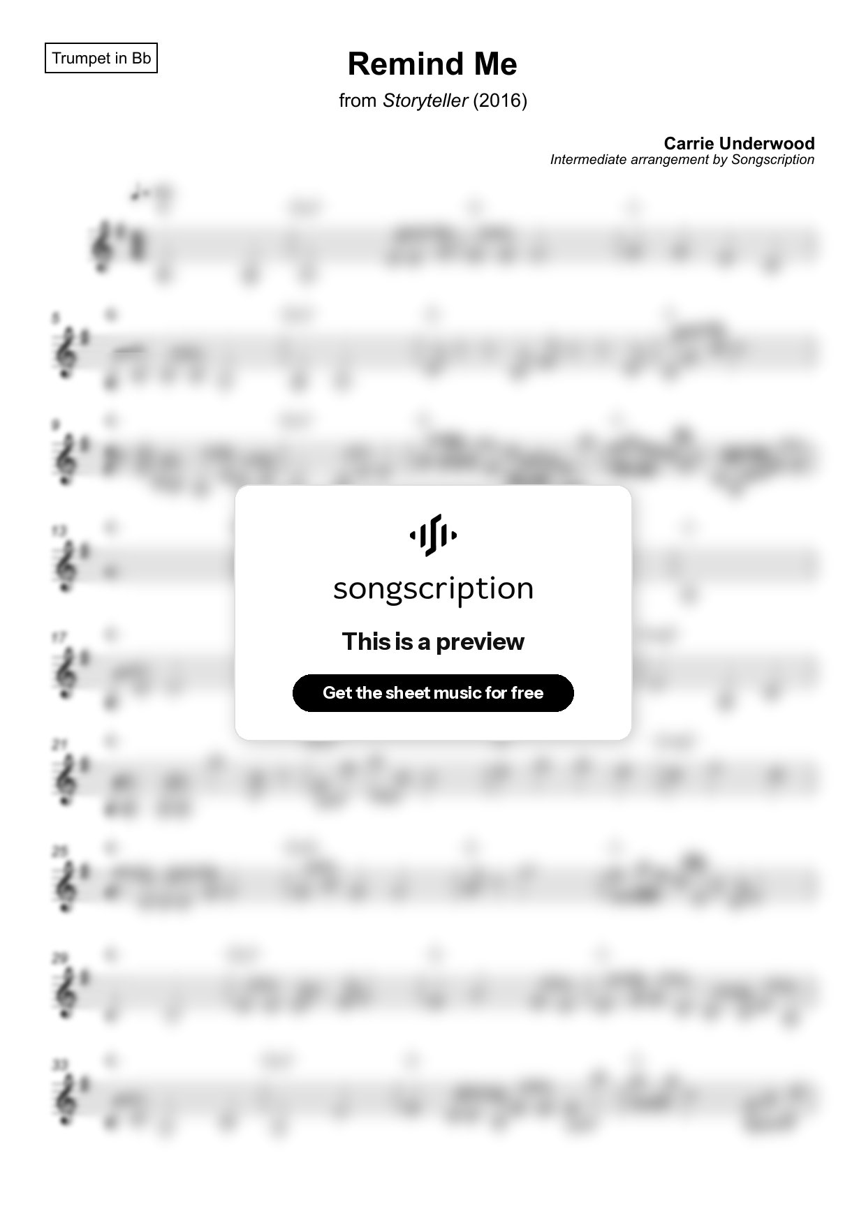 Intermediate Trumpet Sheet Music for "Remind Me" by Carrie Underwood