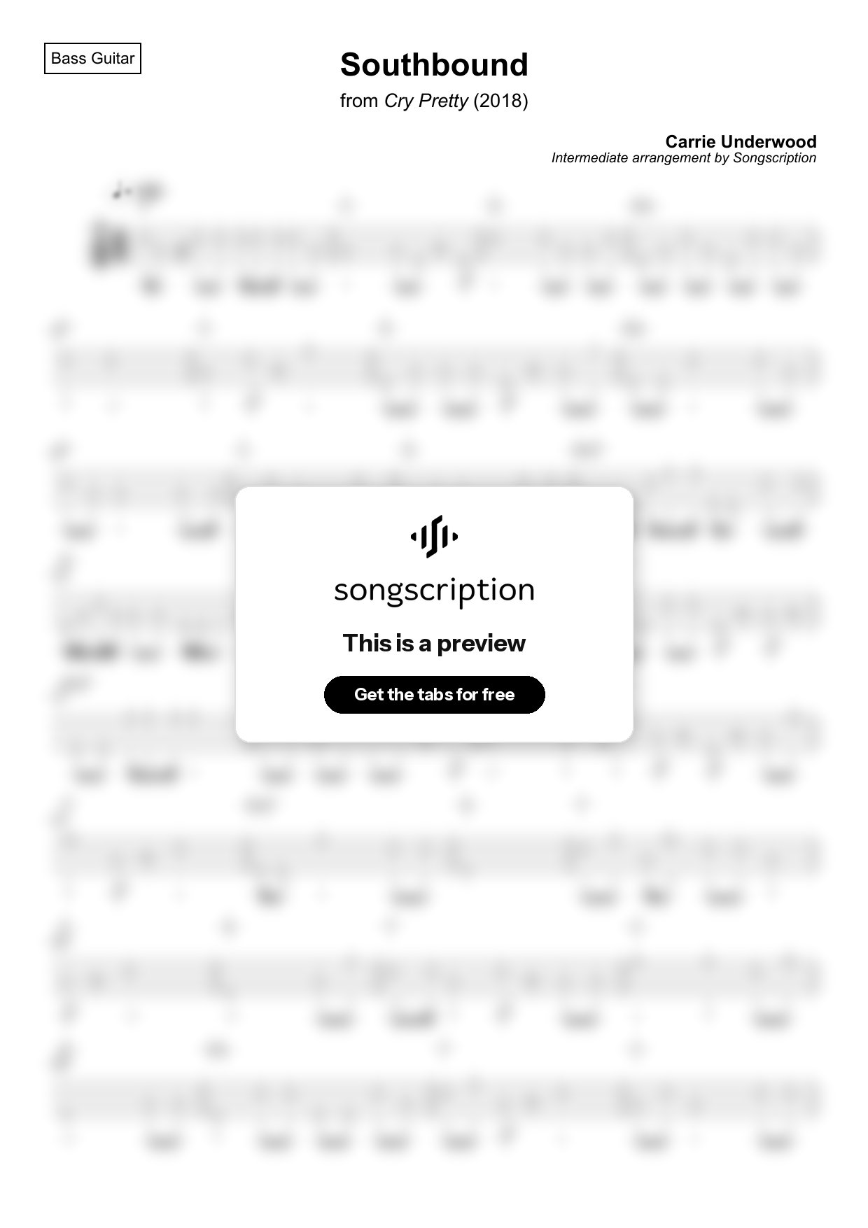 Intermediate Bass Guitar Tabs for "Southbound" by Carrie Underwood