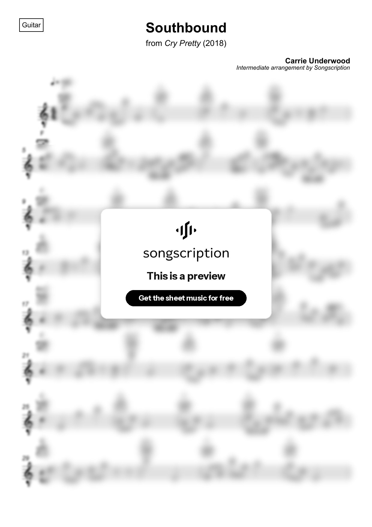 Intermediate Acoustic Guitar Sheet Music for "Southbound" by Carrie Underwood