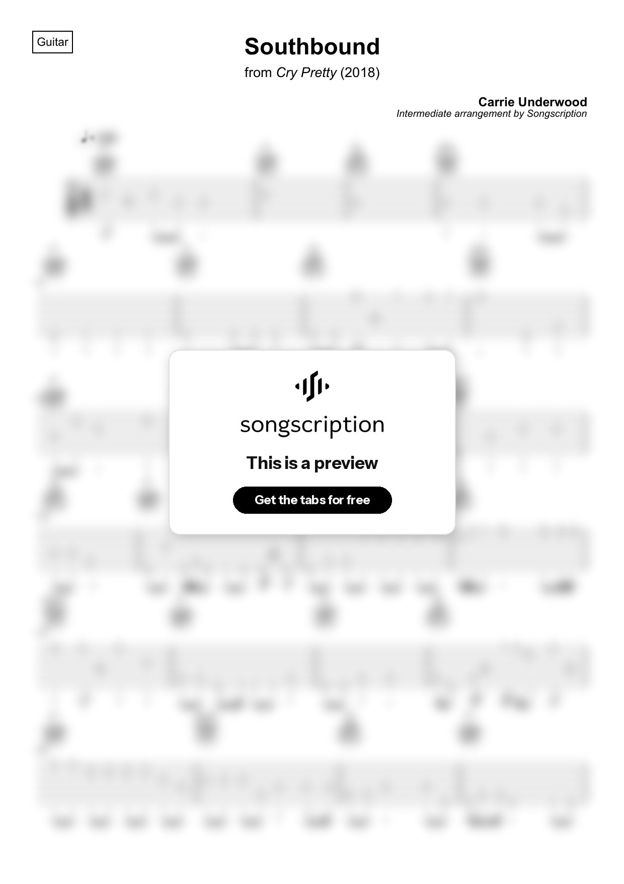 Intermediate Acoustic Guitar Tabs for "Southbound" by Carrie Underwood