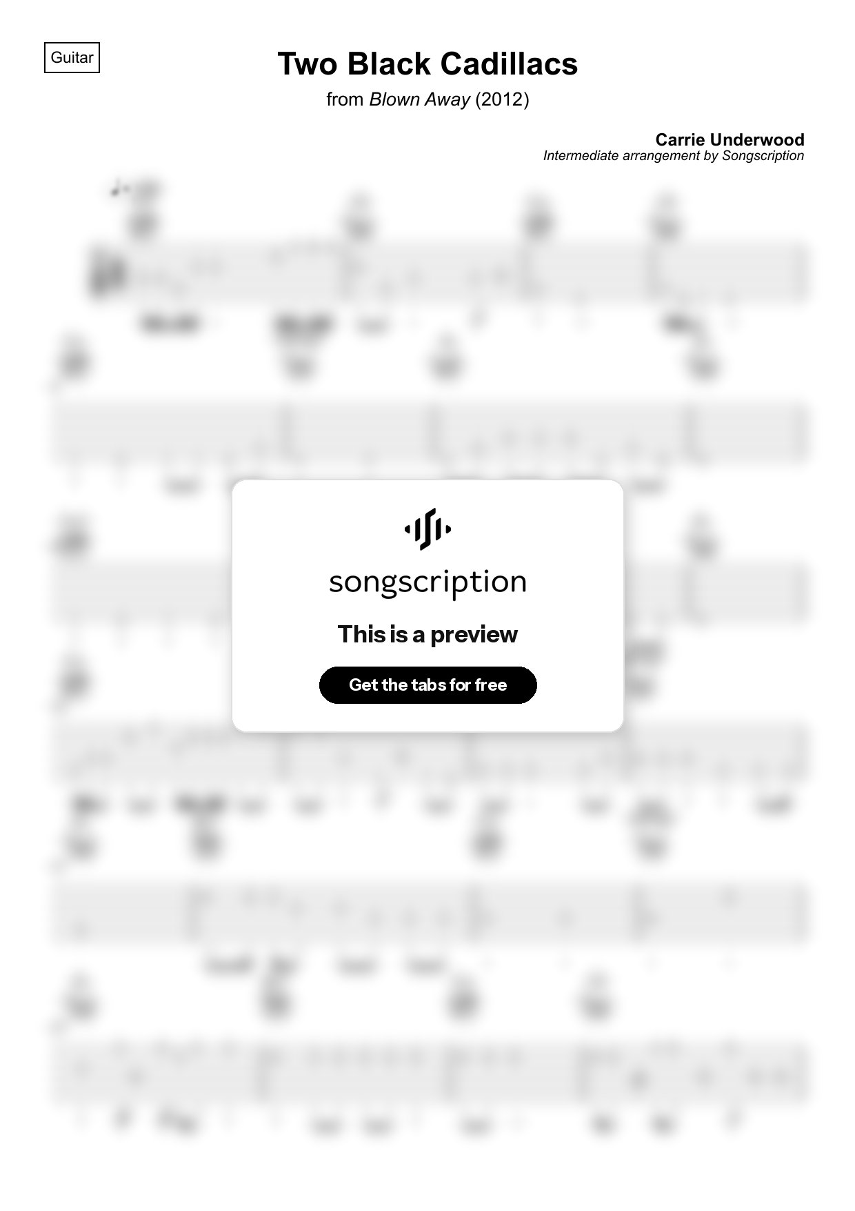 Intermediate Acoustic Guitar Tabs for "Two Black Cadillacs" by Carrie Underwood