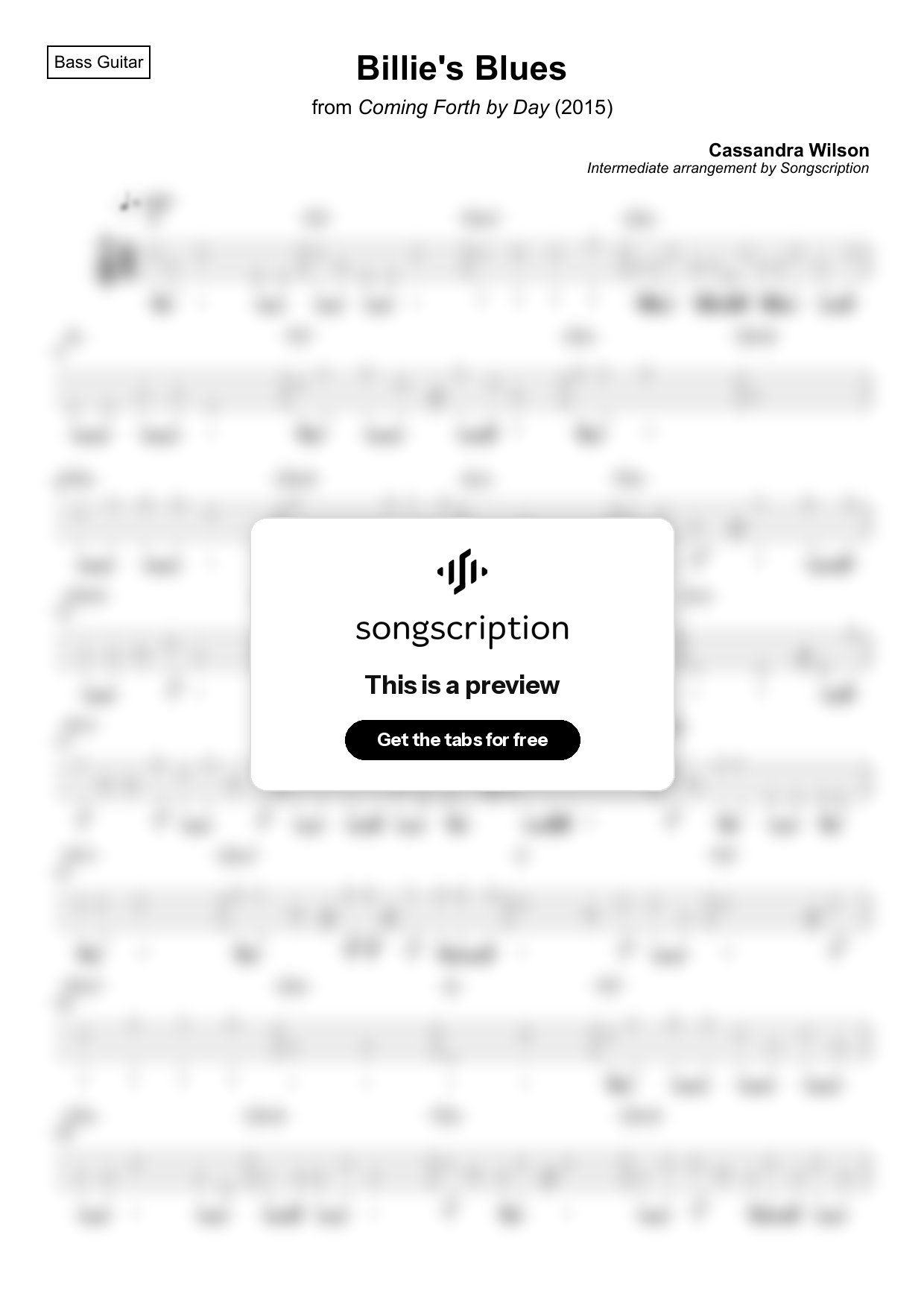 Intermediate Bass Guitar Tabs for "Billie's Blues" by Cassandra Wilson
