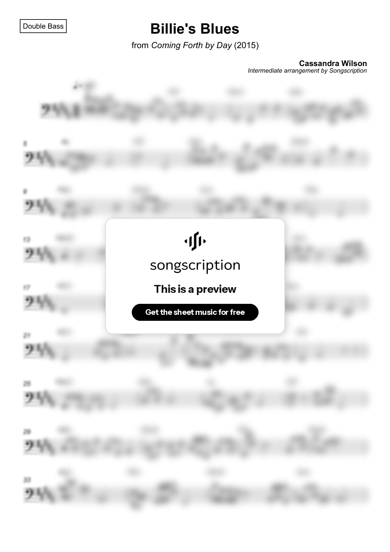 Intermediate Double Bass Sheet Music for "Billie's Blues" by Cassandra Wilson