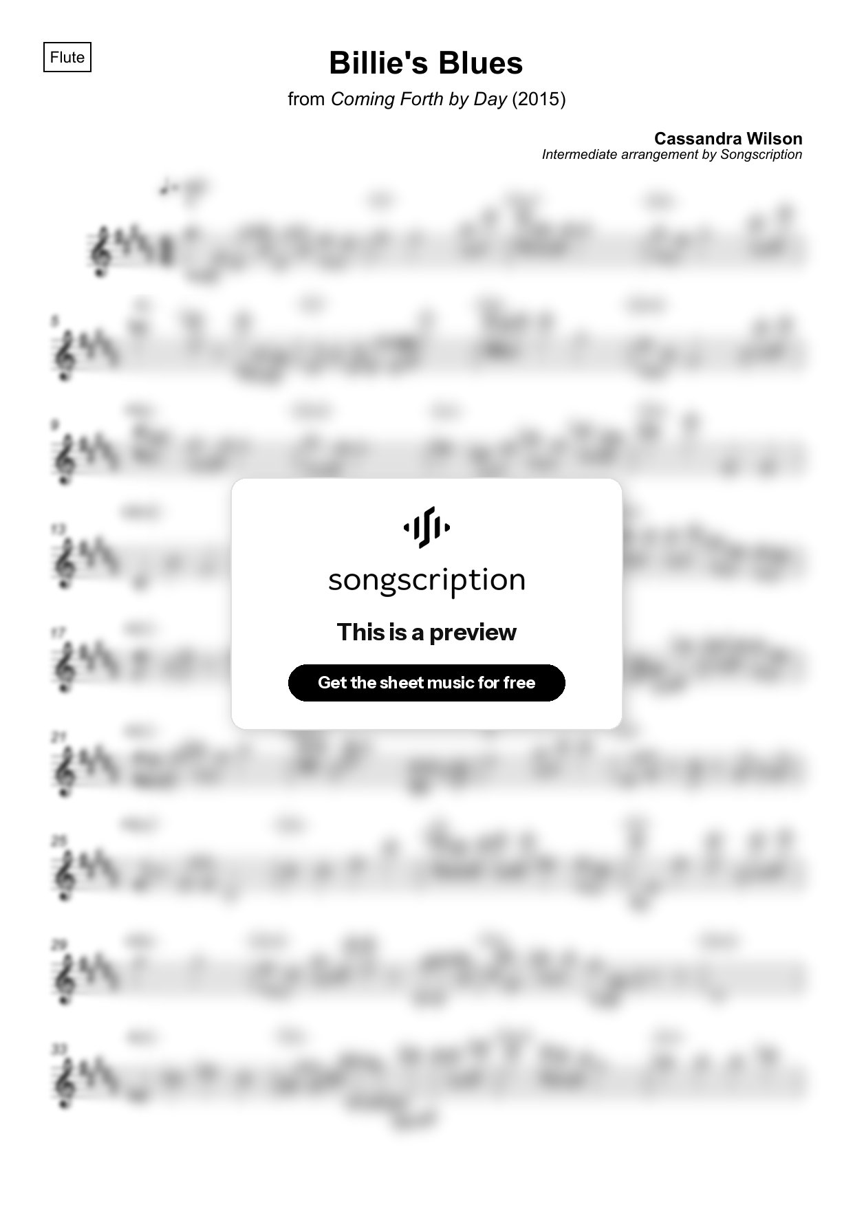 Intermediate Flute Sheet Music for "Billie's Blues" by Cassandra Wilson