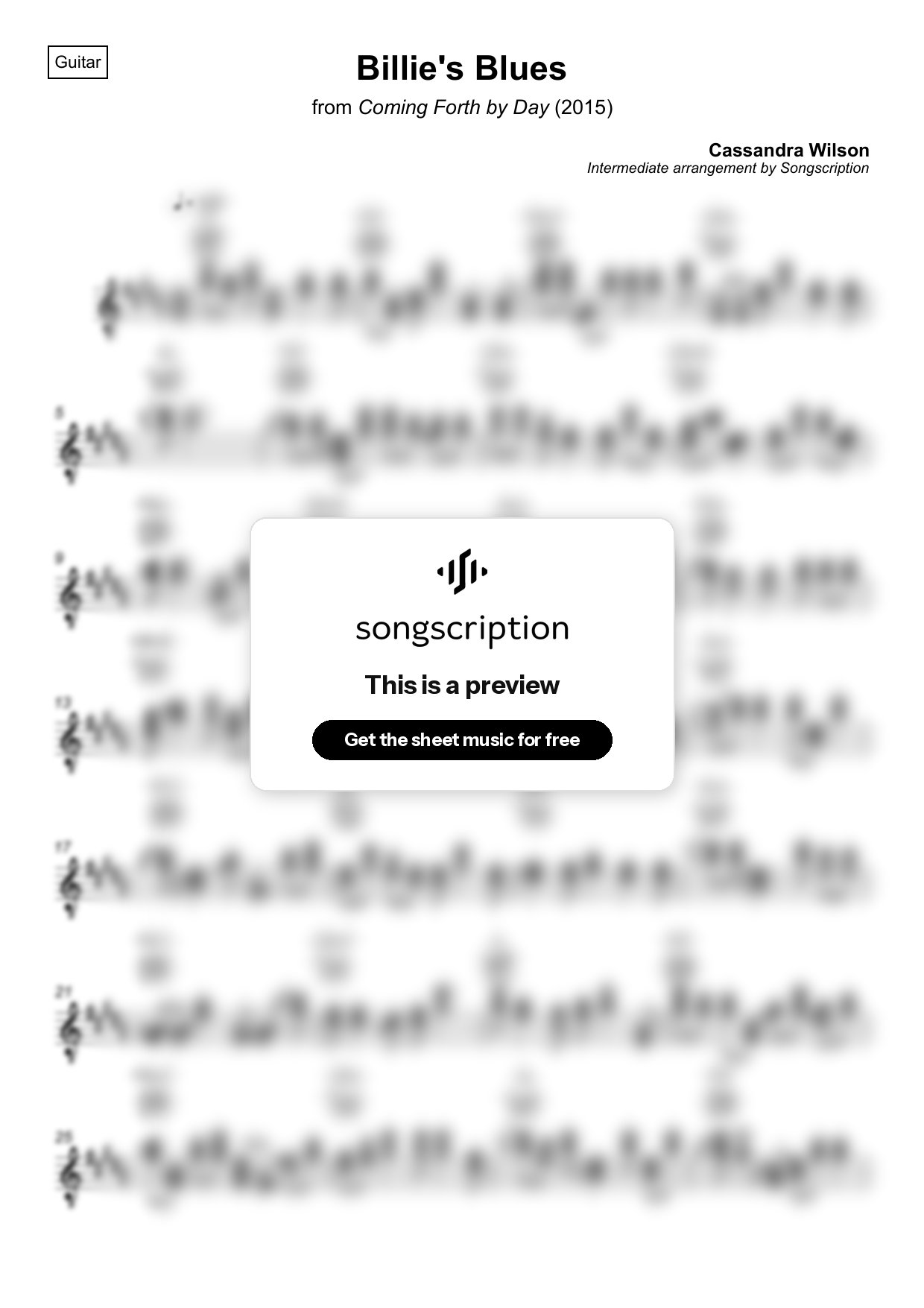 Intermediate Acoustic Guitar Sheet Music for "Billie's Blues" by Cassandra Wilson